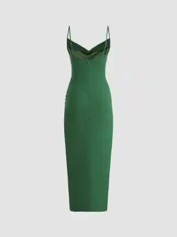 Solid Drawstring Midi Dress