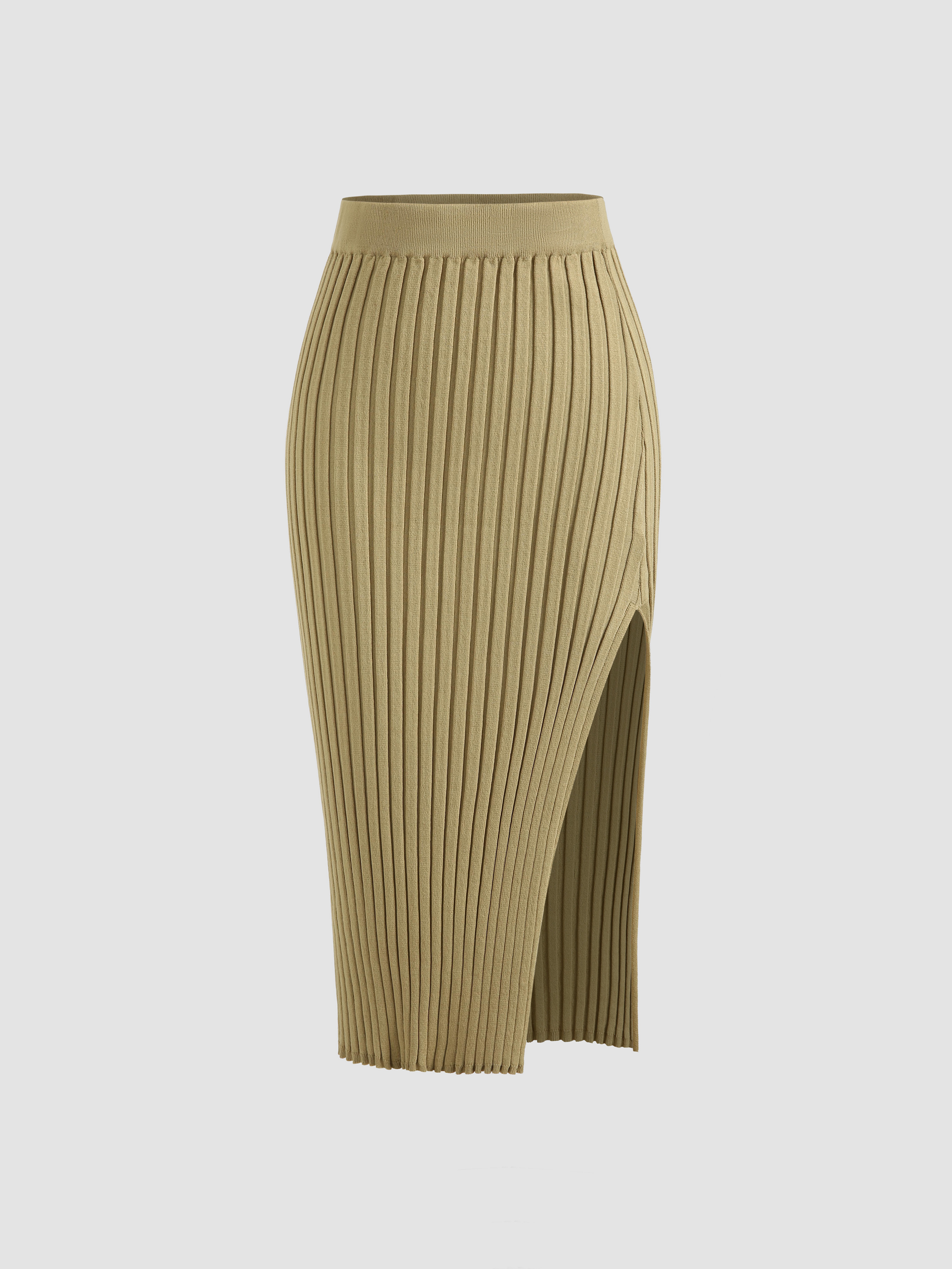 Knit Fabric Solid Rib Pencil Skirt For Daily Casual Date