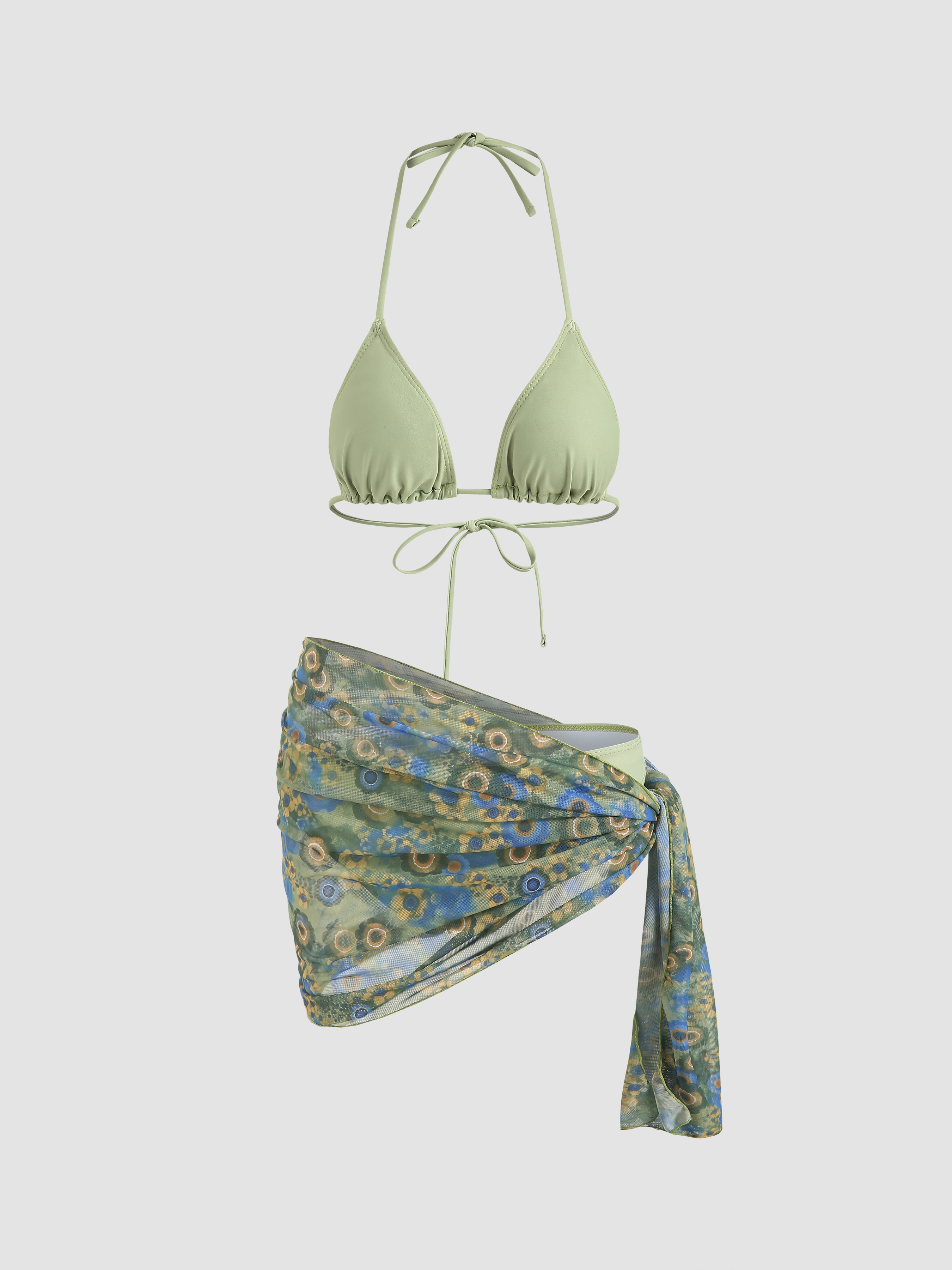 Floral Print Toweling 3pc Bikini and Sarong Set