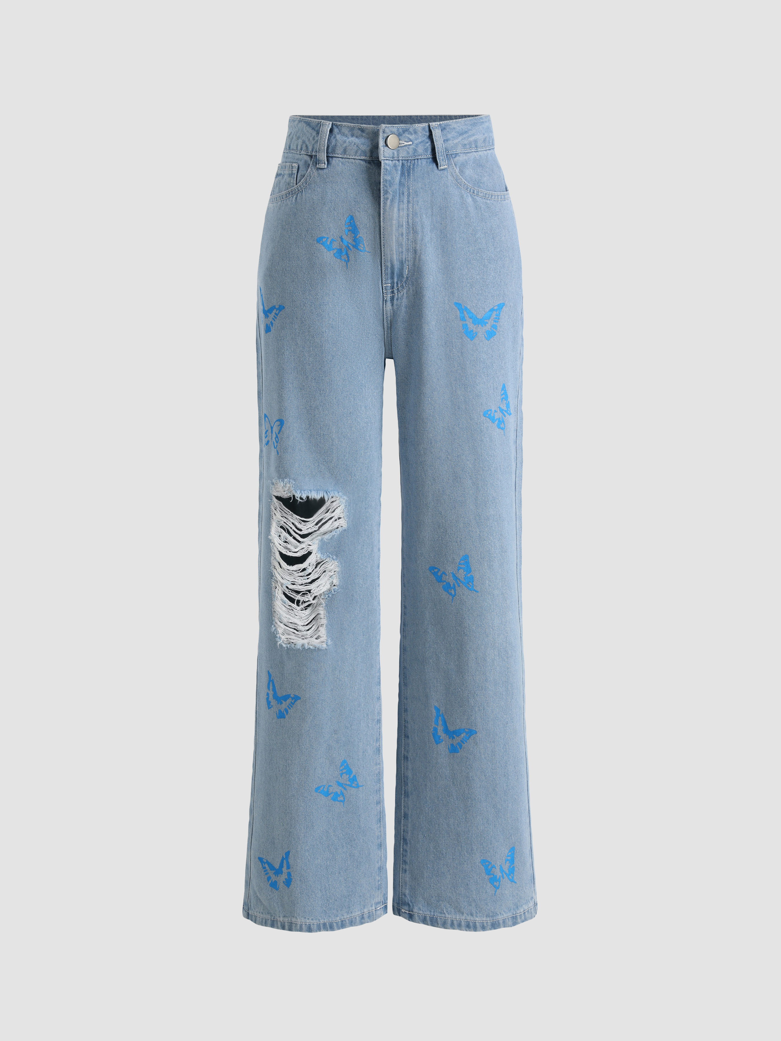 Ripped Butterfly Straight Leg Jeans Cider