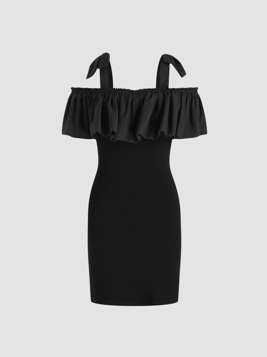 Knit Rib Ruffle Cold Shoulder Mini Dress