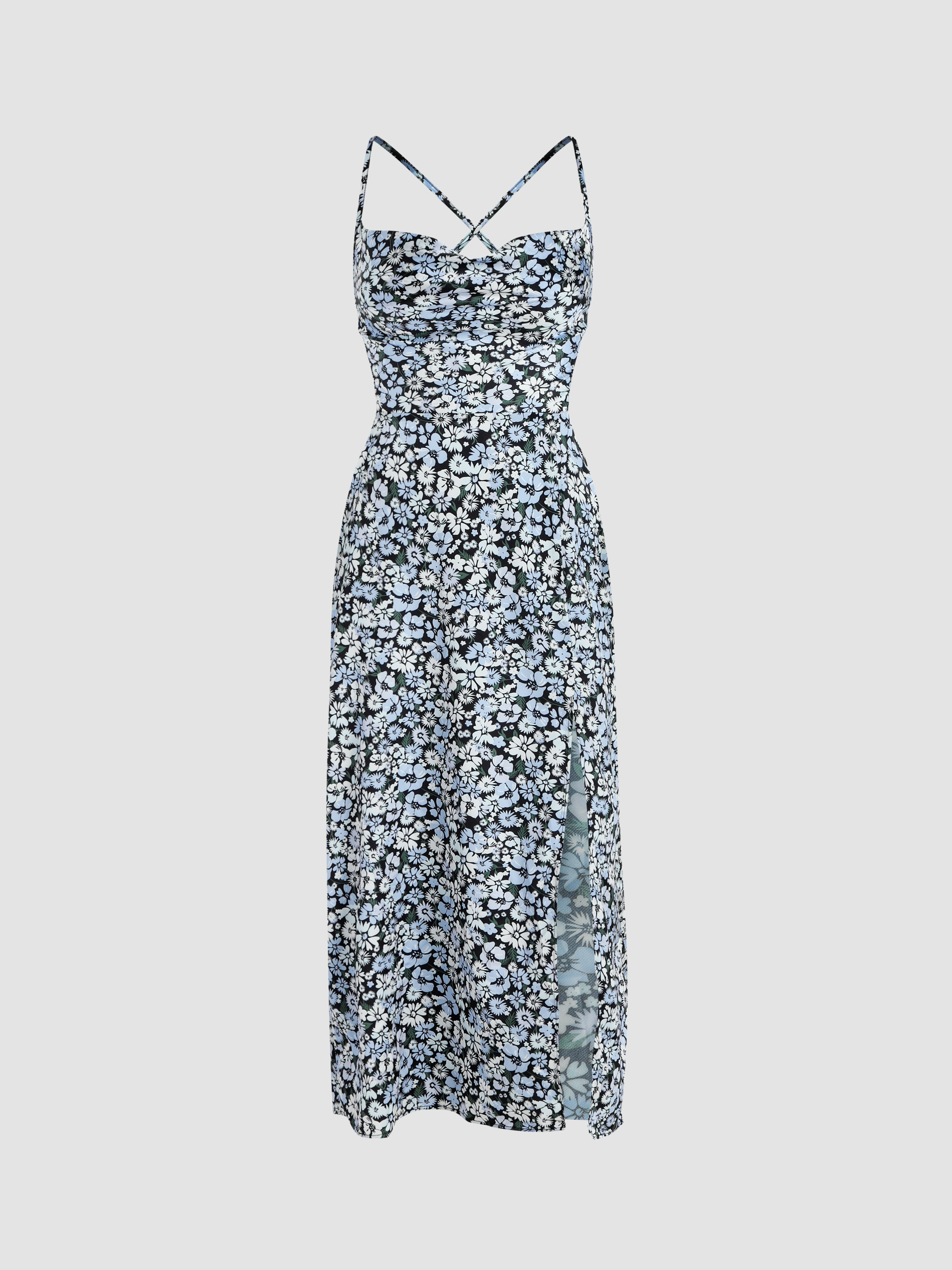 Ditsy Floral Slit Backless Midi Dress Cider