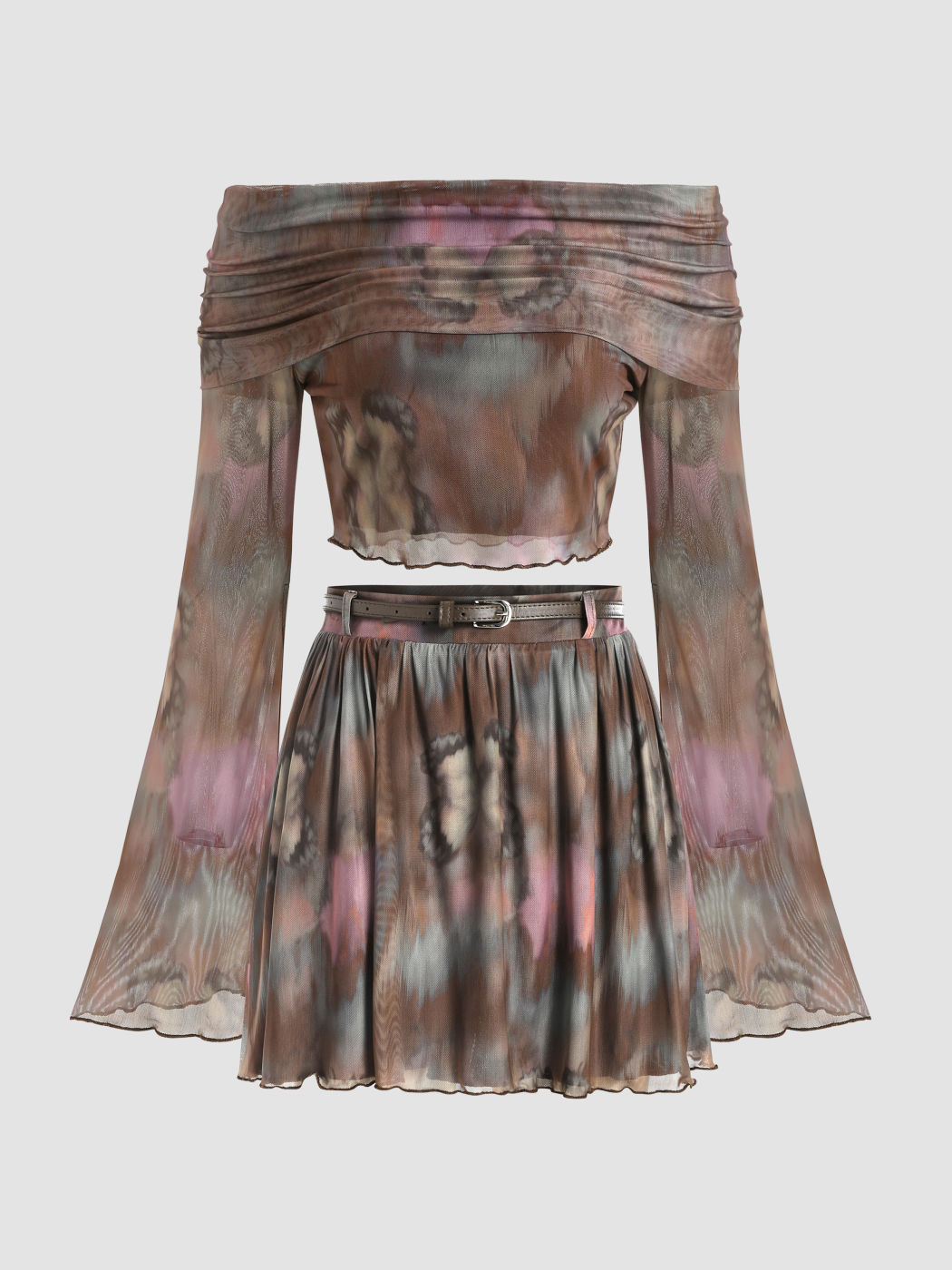 Tie-Dye-Mesh-Oberteil mit Glockenärmeln