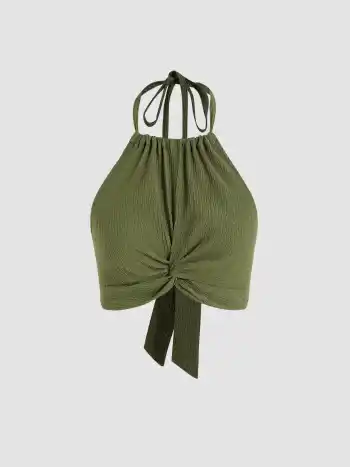 Einfarbige Textur Twist Halter Oberteile