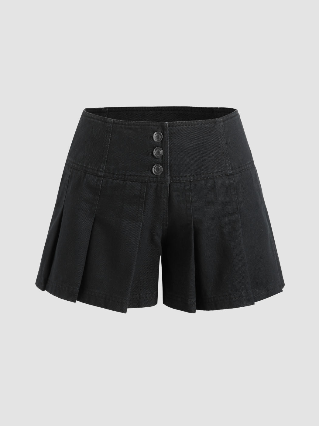 Denim Denim Solid High Rise Pleated Shorts For Daily Casual Vacation