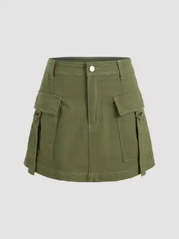Solid Cargo Mini Skirt