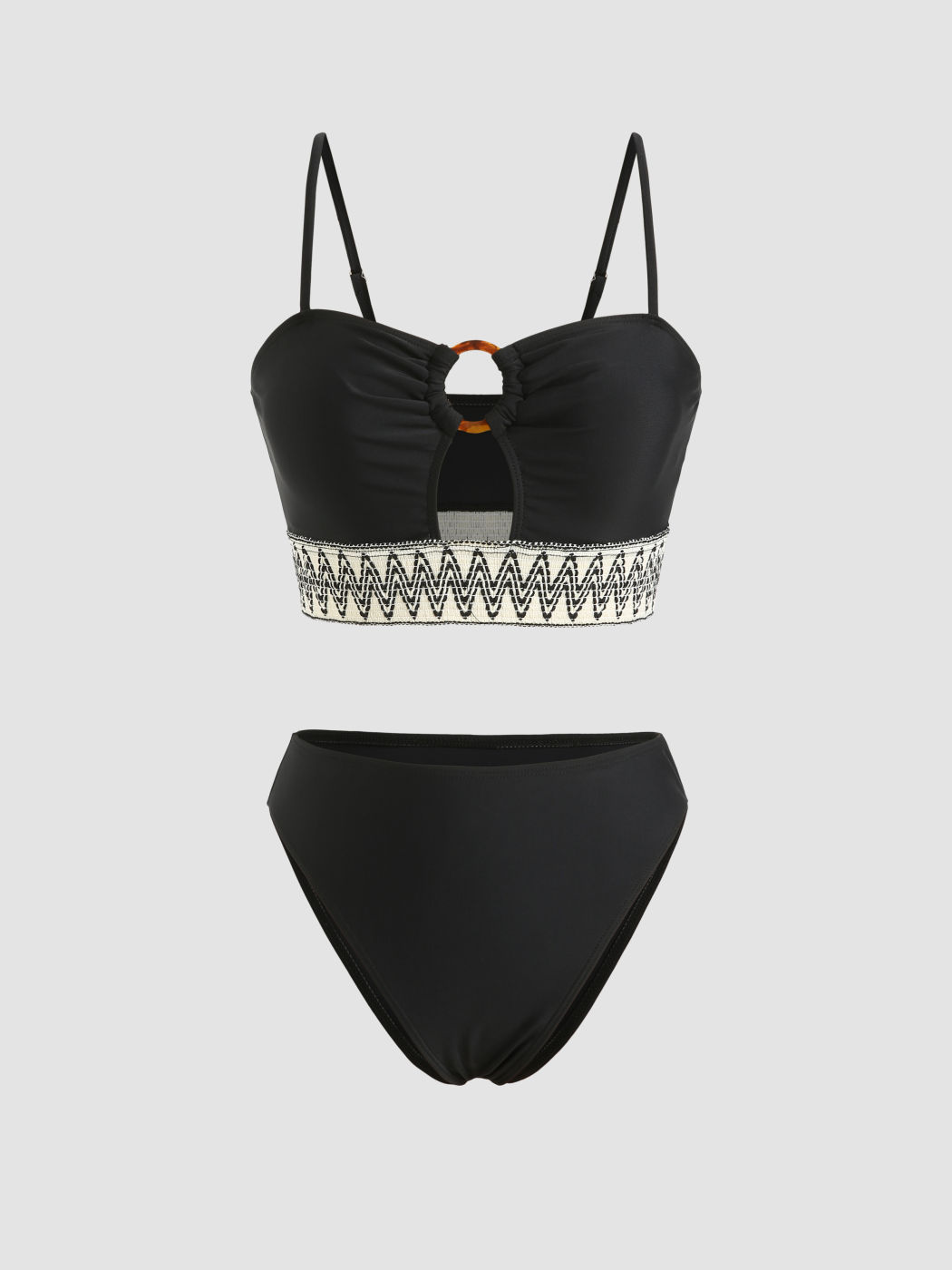 Contrast Trim ORing Bikini Swimsuit For Vacation