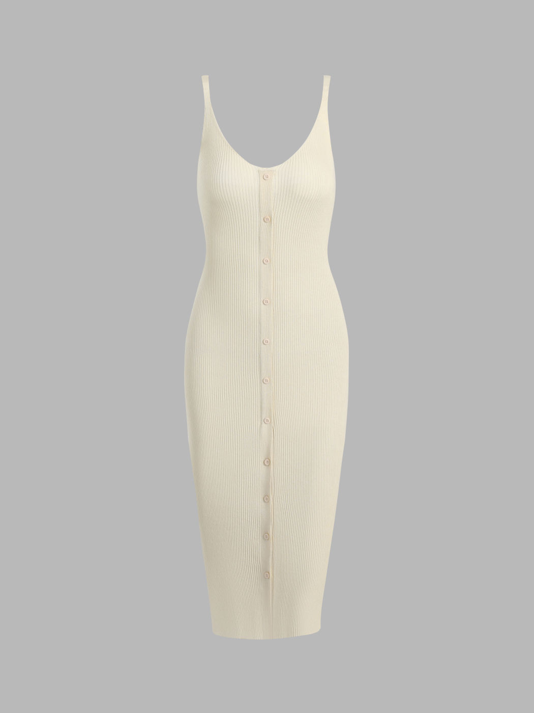 Einfarbiges, geknöpftes Rippstrickkleid