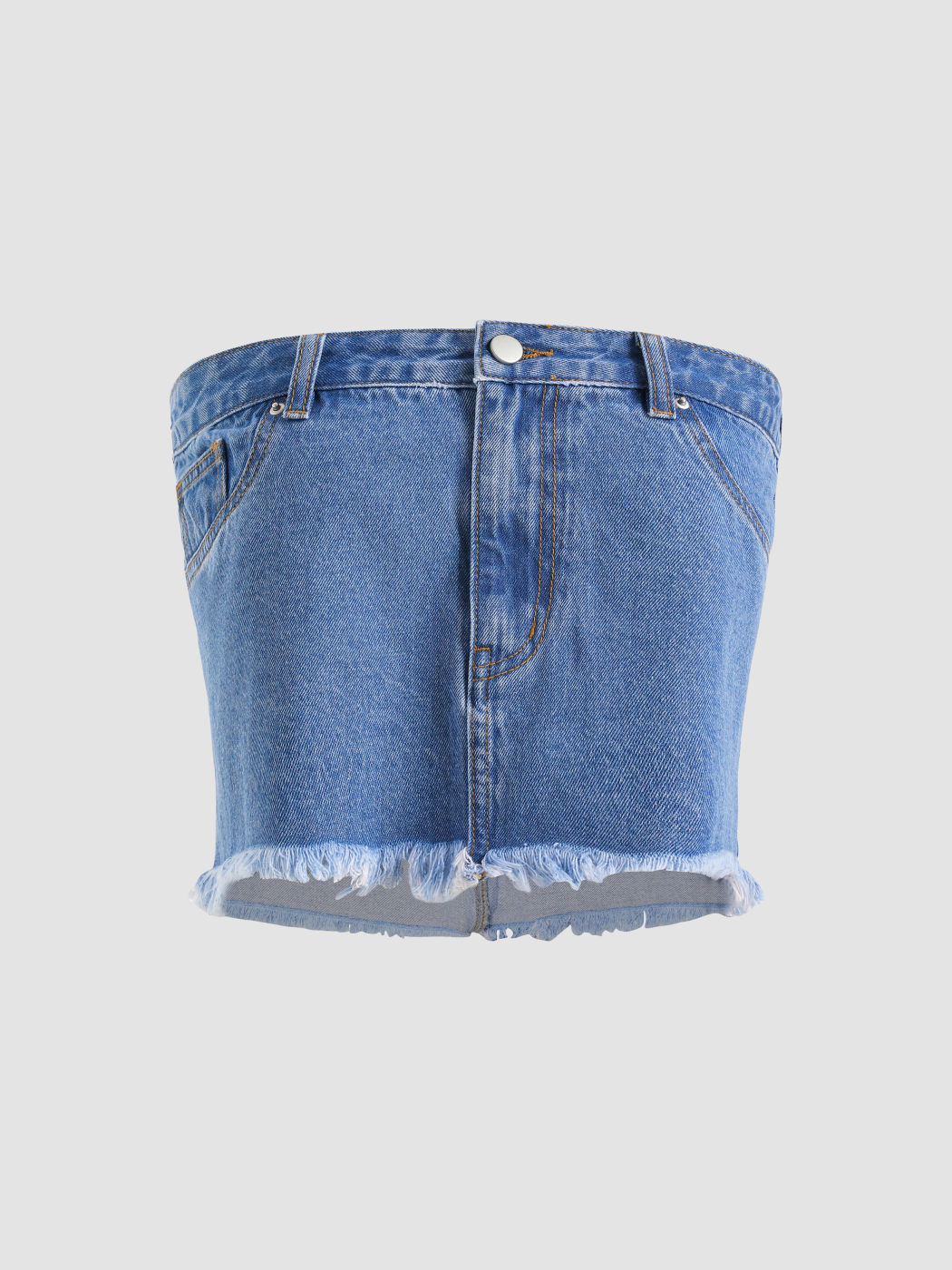 Ripped Denim Tube Top For Date Music Festival/Live House Vacation