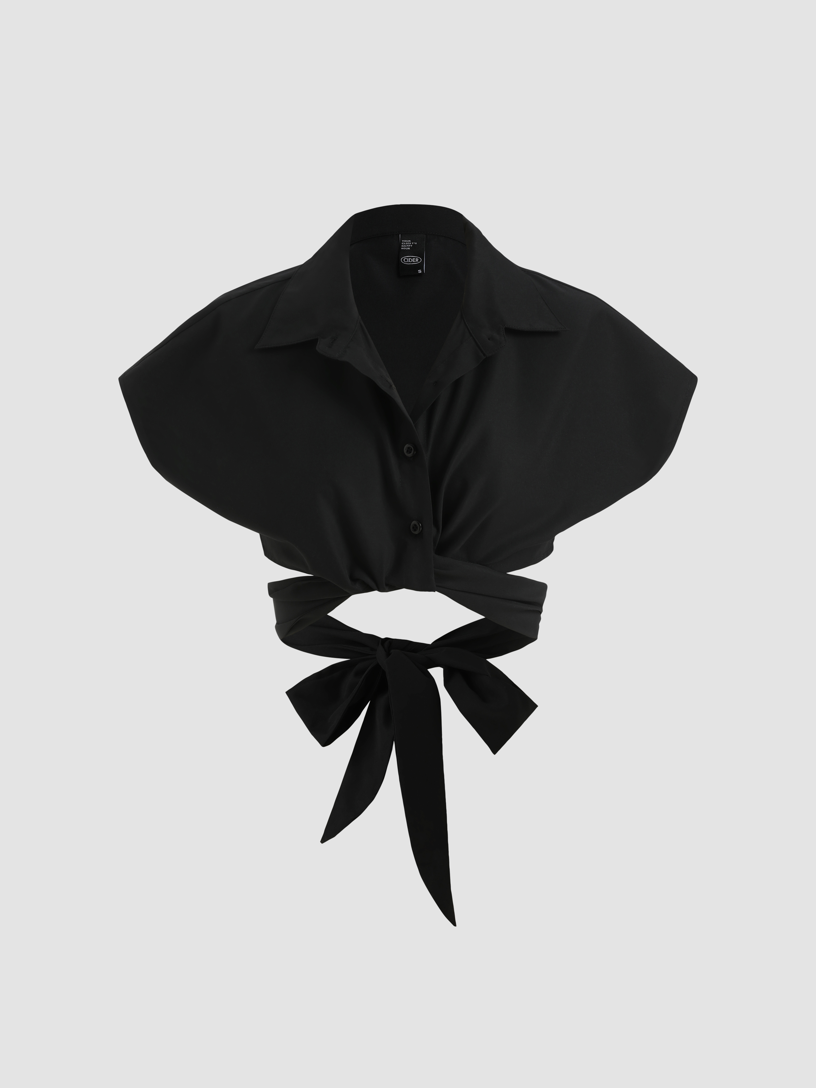 Solid Waist Tied Button Up Blouse