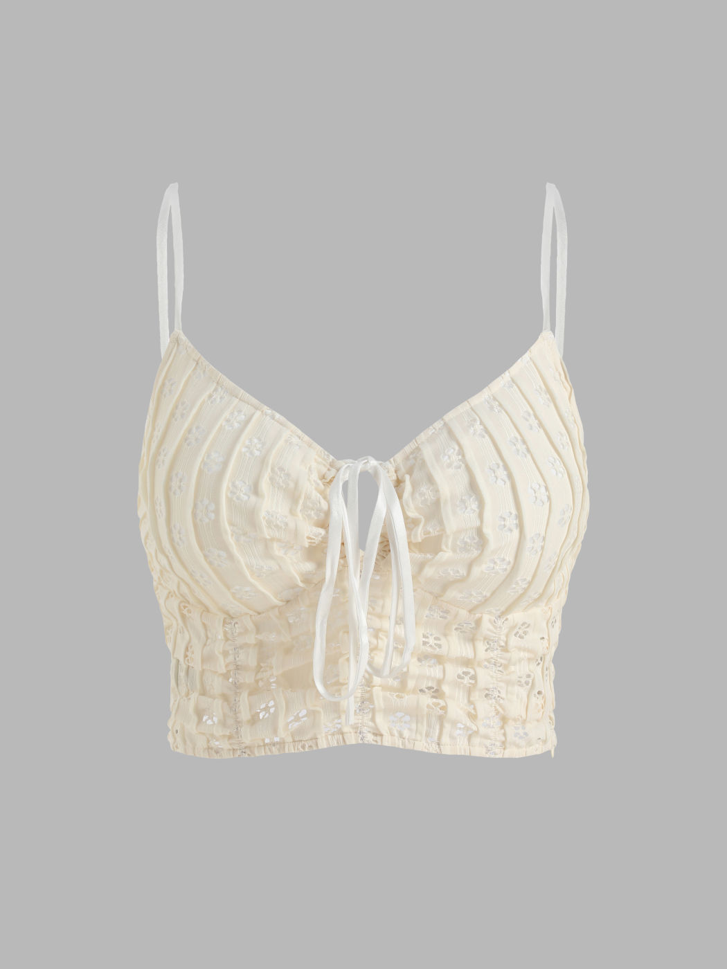 Strukturiertes, hohles Crop-Top mit Blumenmuster