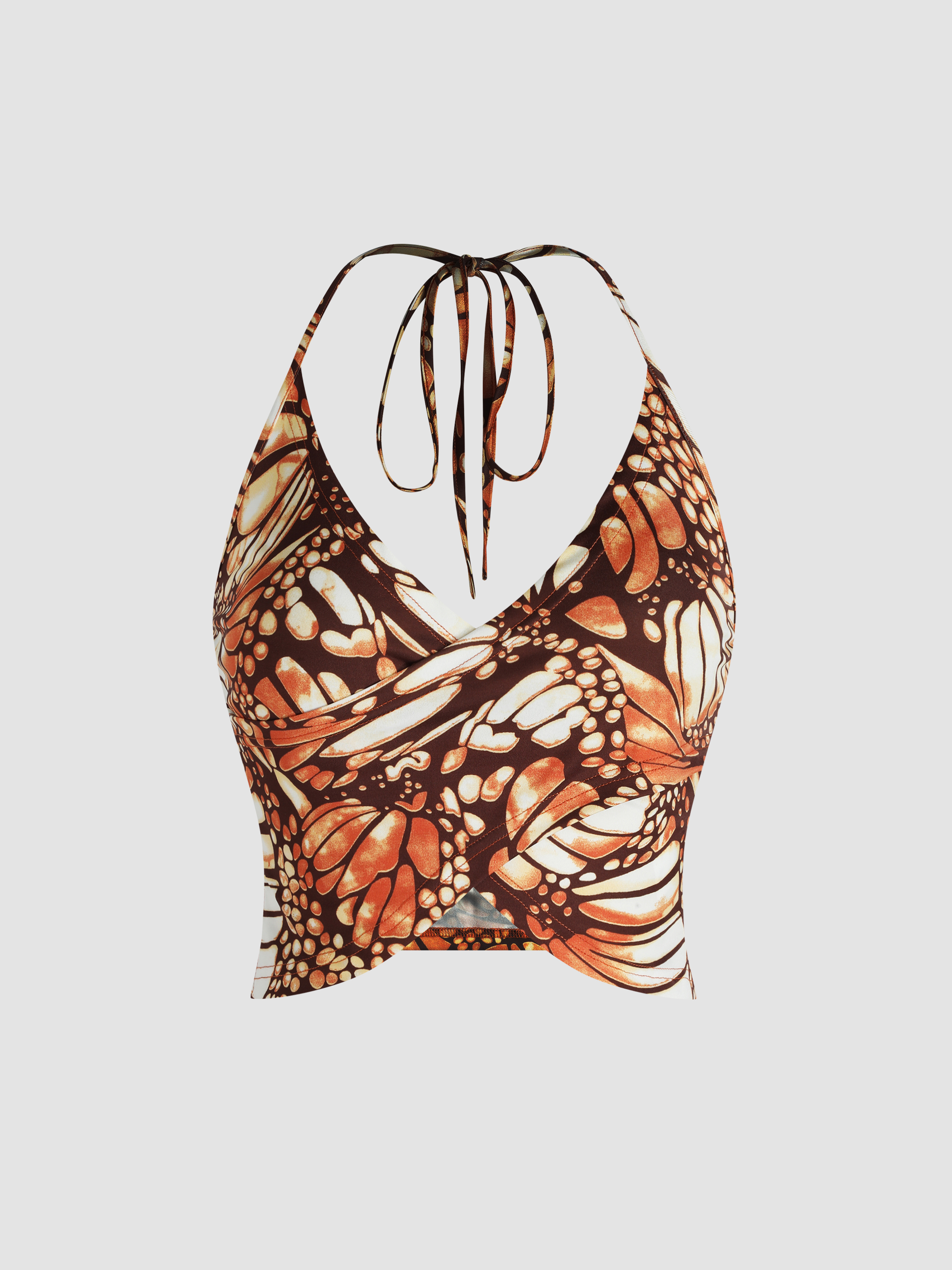 Butterfly Print Halter Top For Occasion