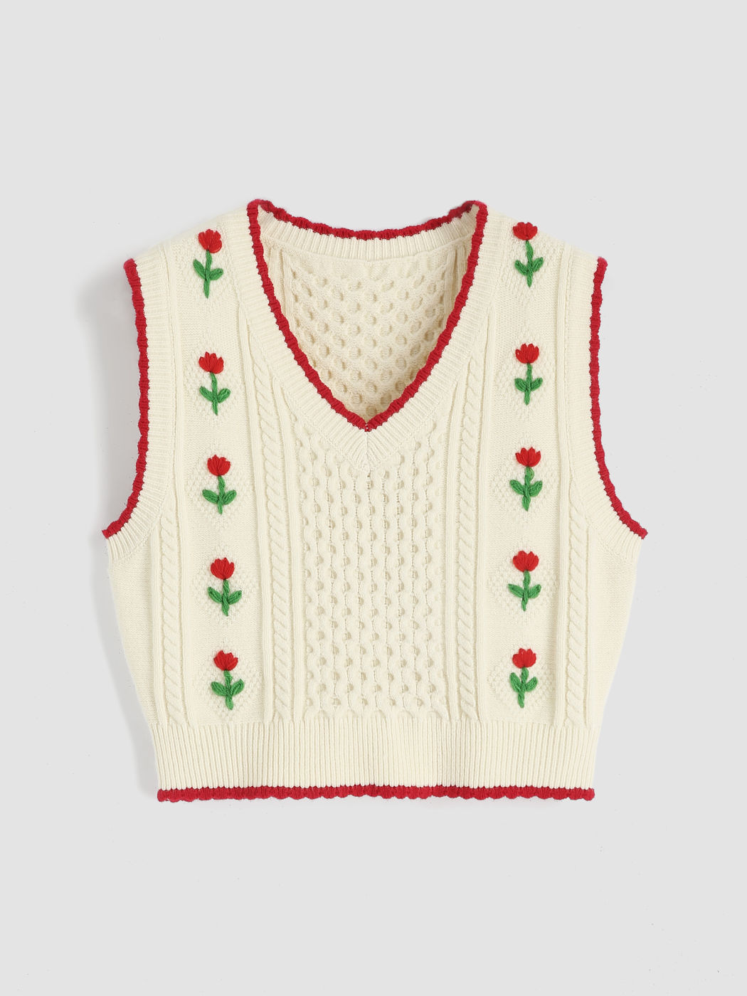 Strickweste mit Blumenstickerei und Textur