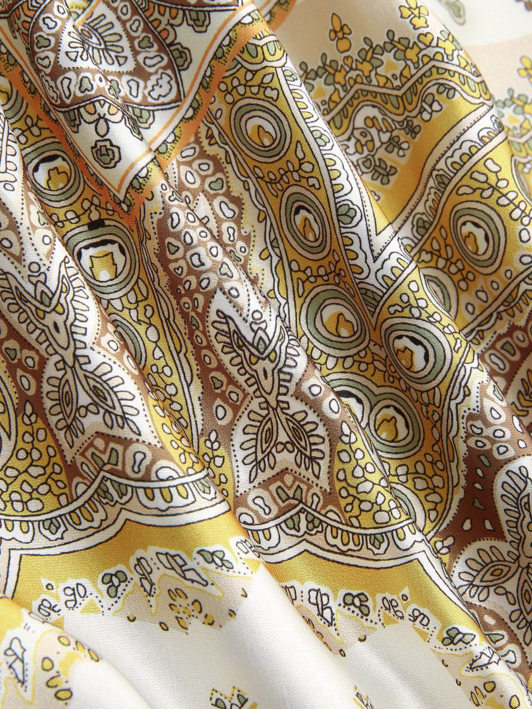 Boho Paisley Ruched Slit Midi Skirt