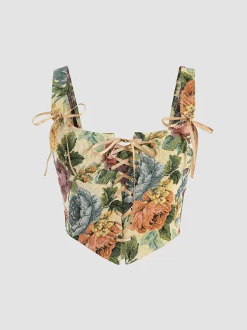 Blumen & Schmetterling Schnür-Crop-Top