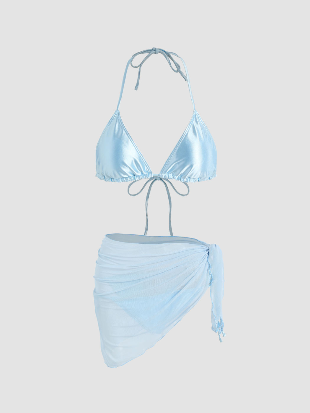 Metallisches Triangel-Bikini-Set mit Seitenschnürung und Sarong