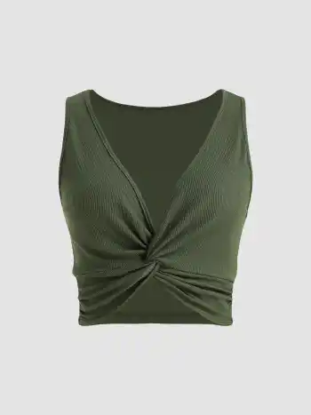 Top corto frontale a costine intrecciate
