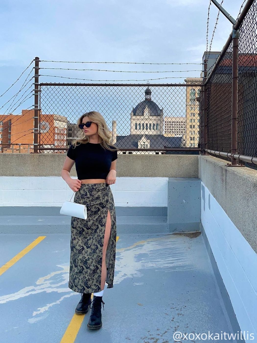  Falda Larga con Abertura de Estampado Paisley