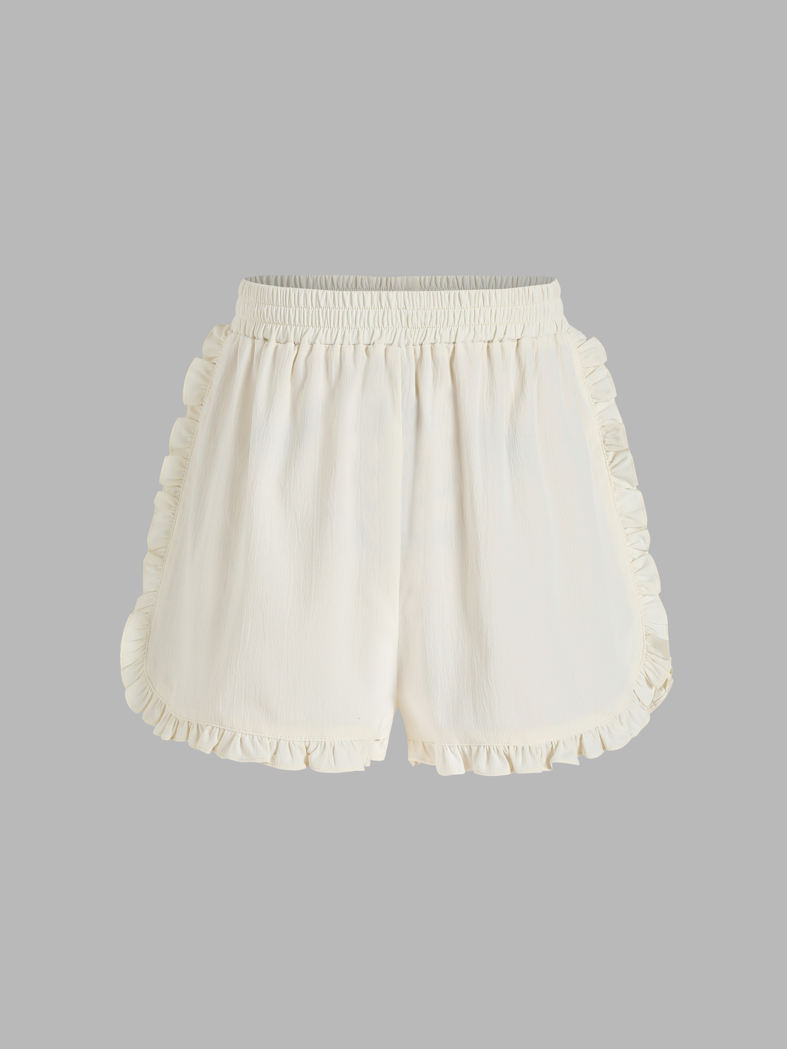 Solid Ruffle Trim Shorts Cider