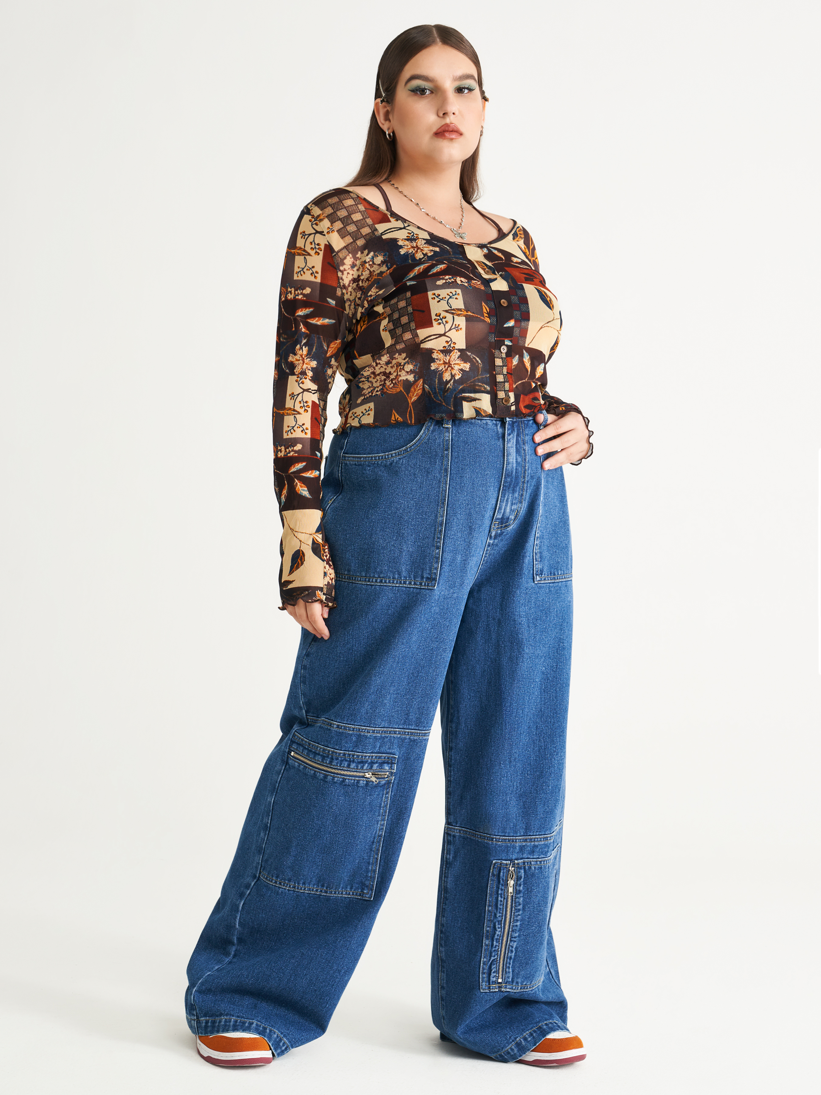 Cool Carpenter Wide Leg Jeans Curve & Plus For Daily Casual