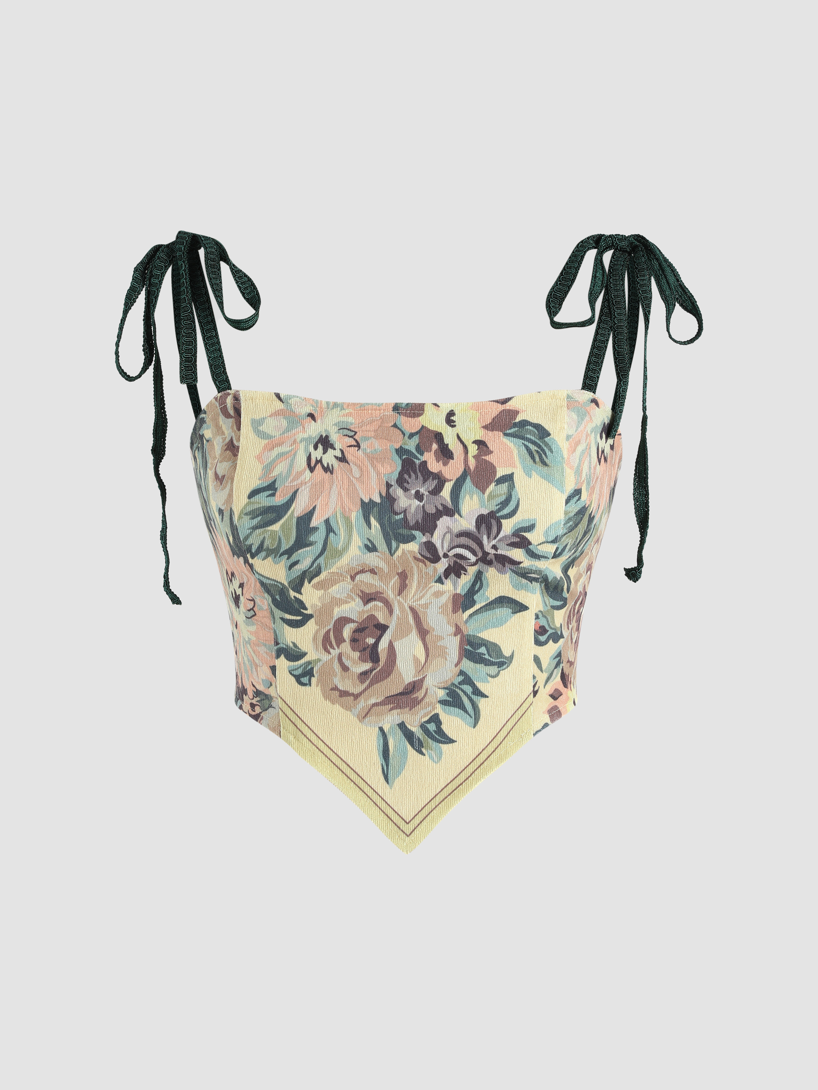 Floral Tie Shoulder Lace Up Corset Top For Daily Casual Date Vacation Picnic