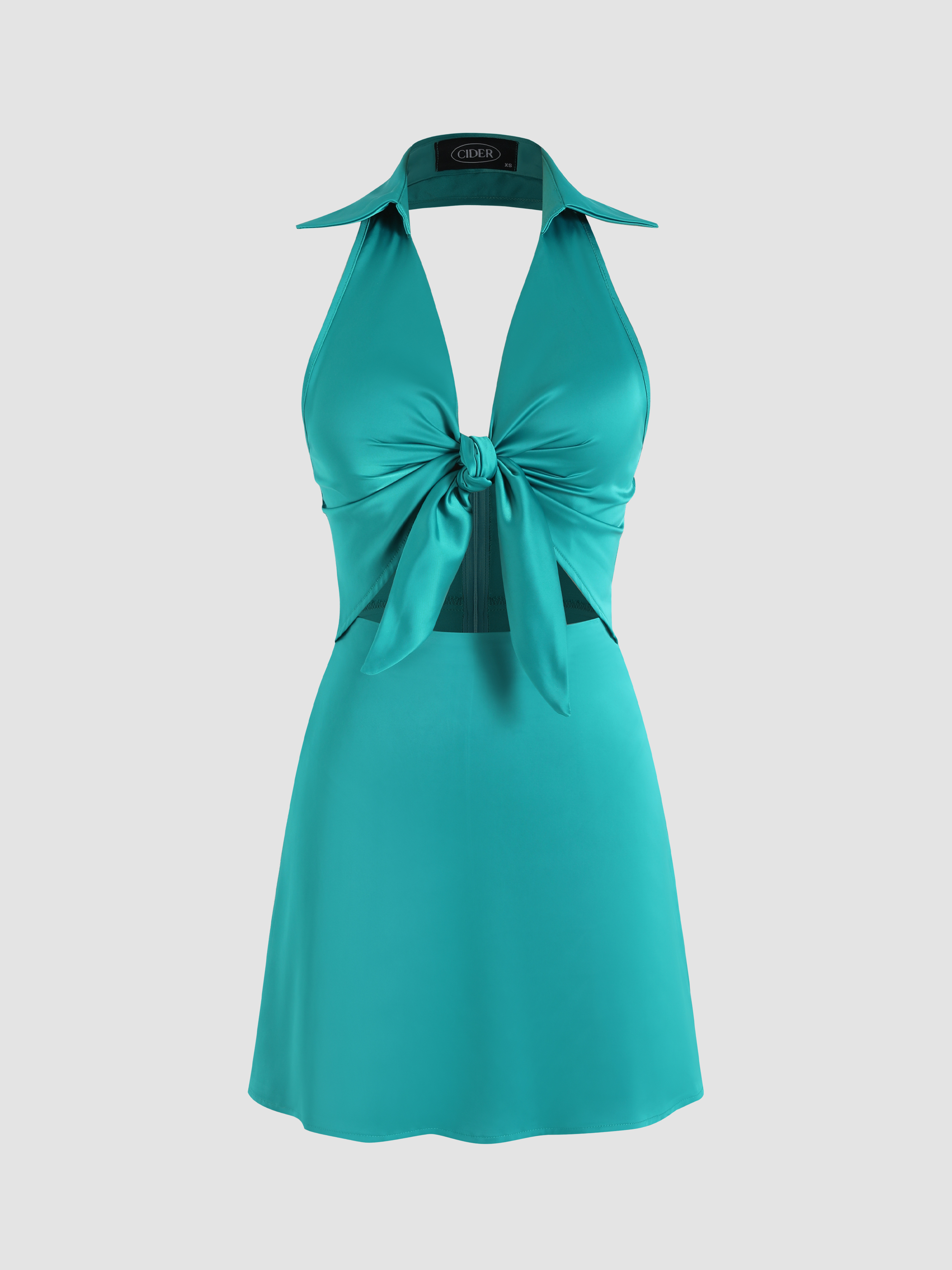 Solid Satin Halter Dress Cider