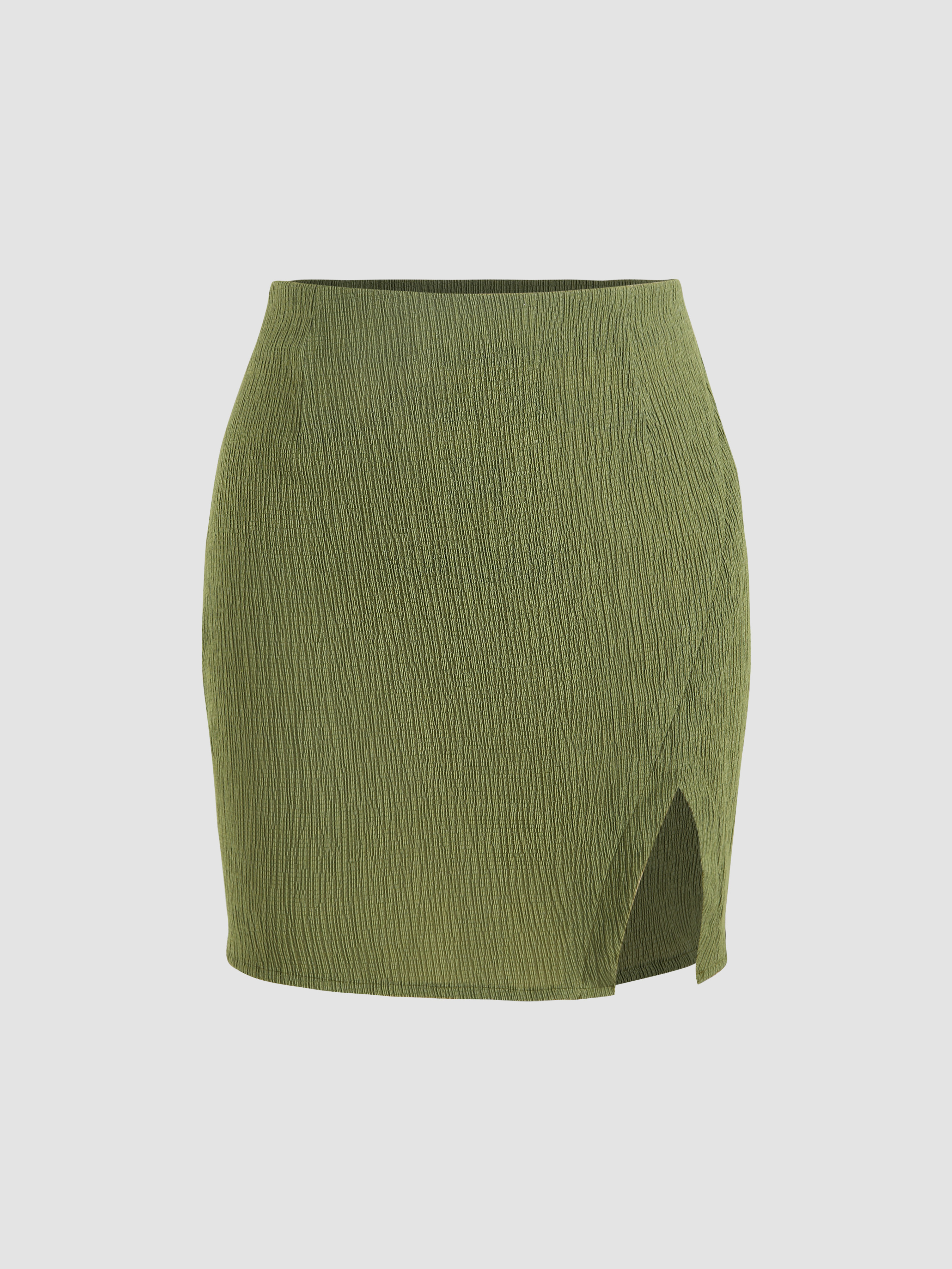 Texture Solid Slit Mini Skirt - Cider