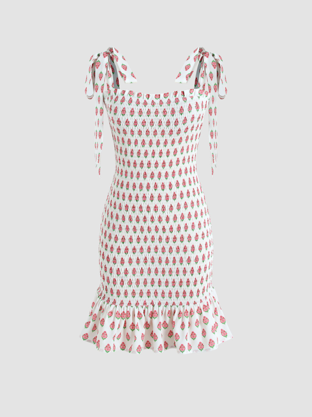 Strawberry Shirred Mini Dress
