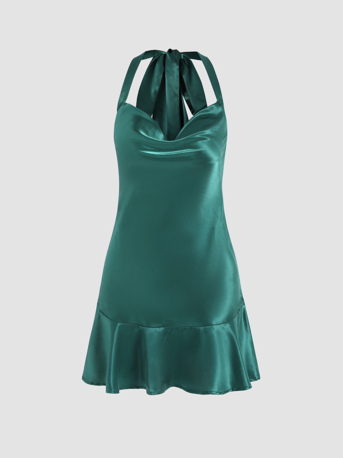Robe unie à volants et nœud au cou
