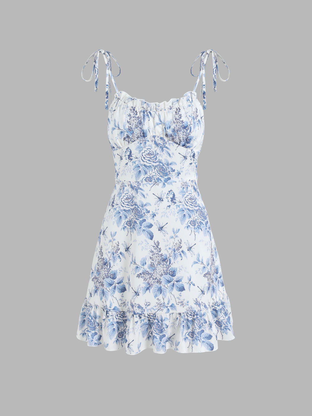 Toile de Jouy Ruffle Mini Dress