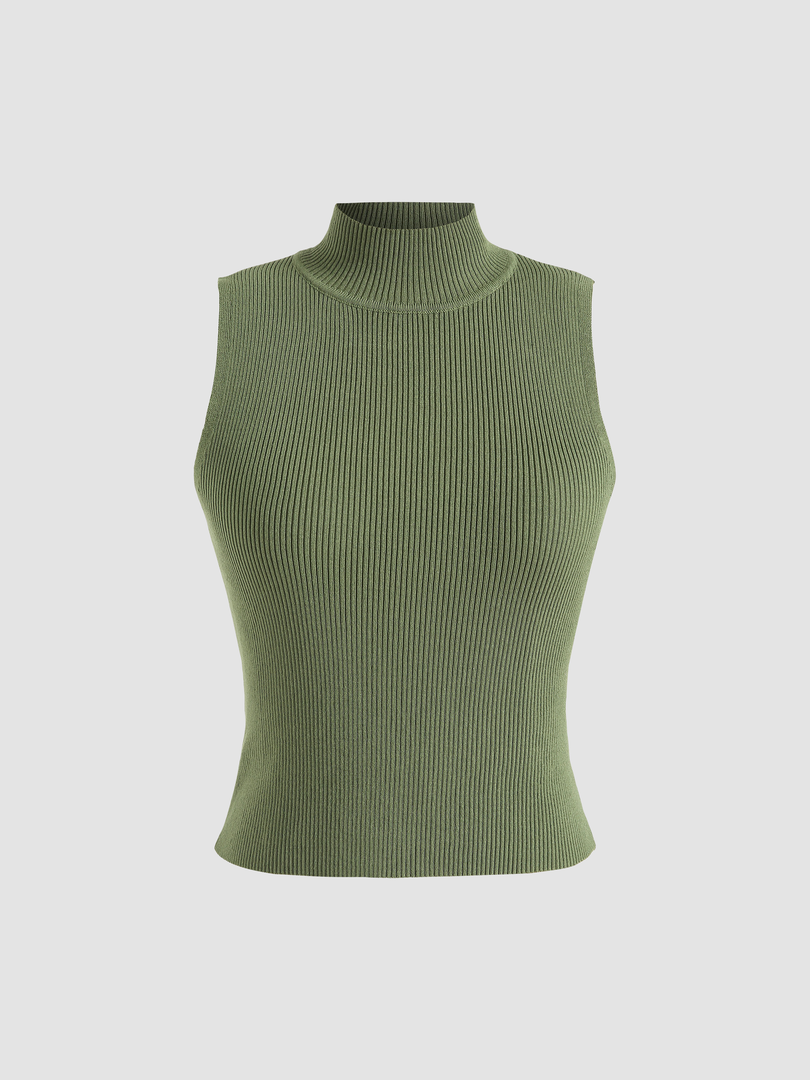 Rib Knit Solid High Neck Top