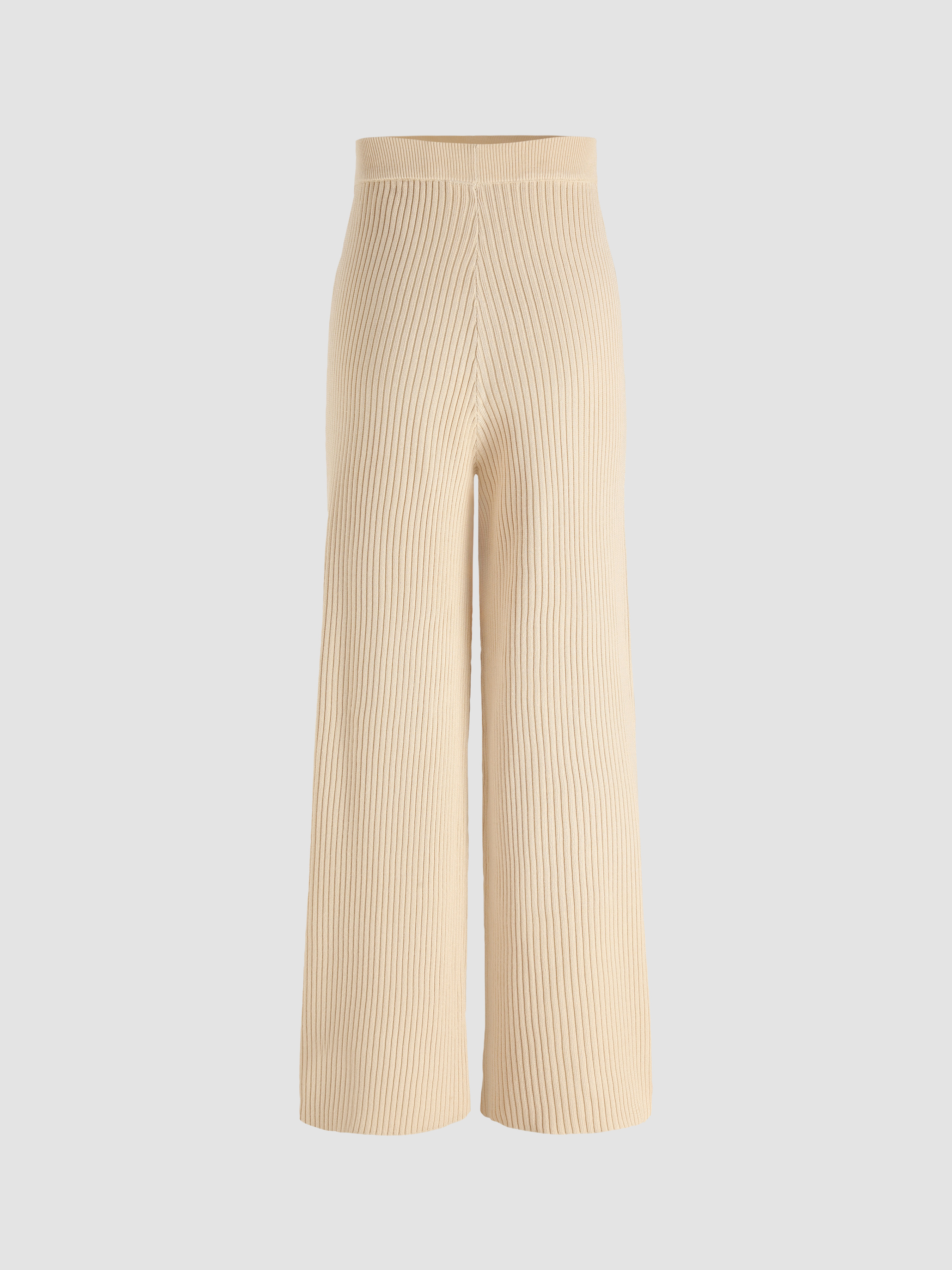 Solid Rib Knit Slit Pants For Daily Casual Exhibition