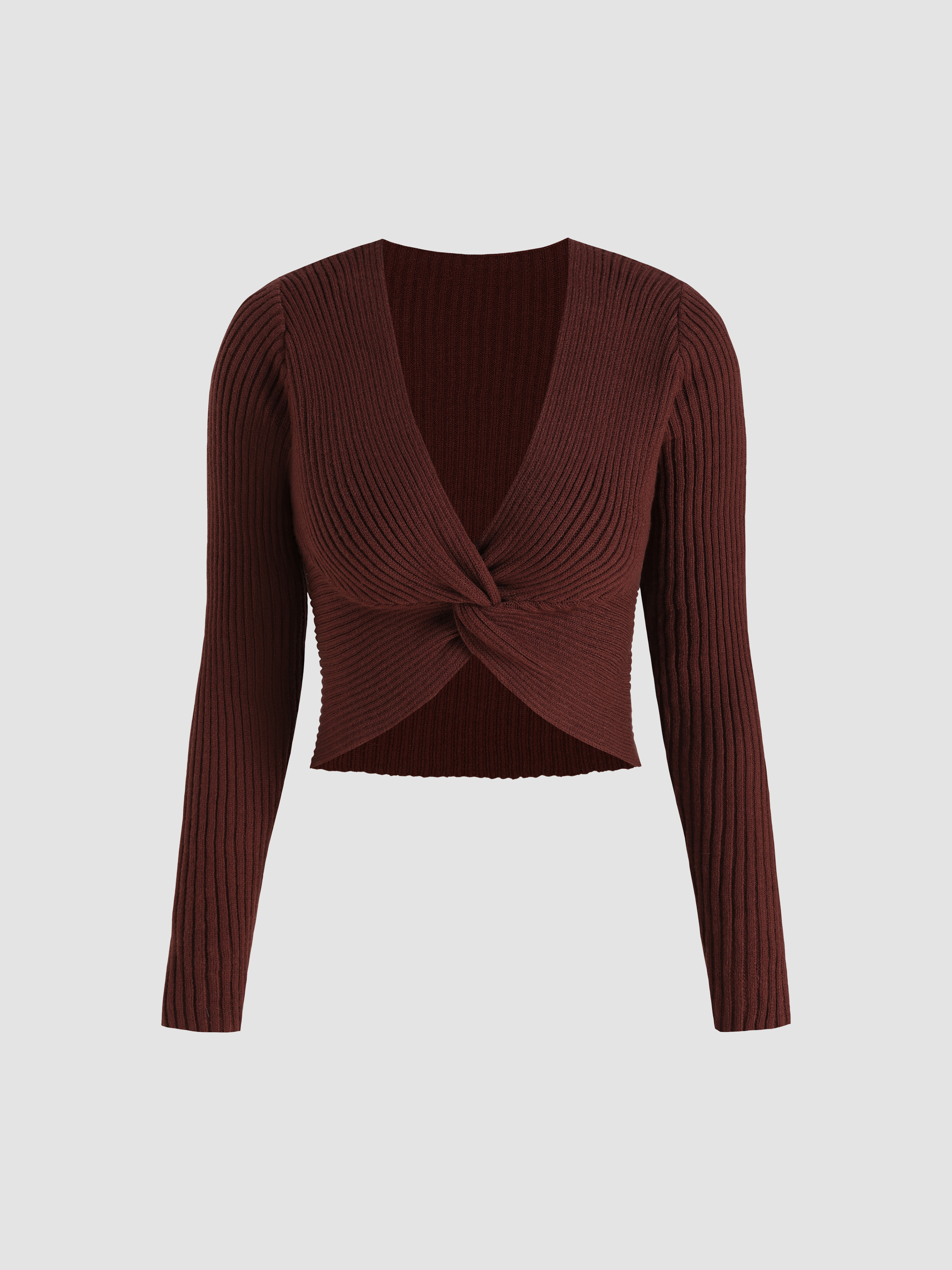 Twisted Rib Knit Long Sleeve Crop Top Cider