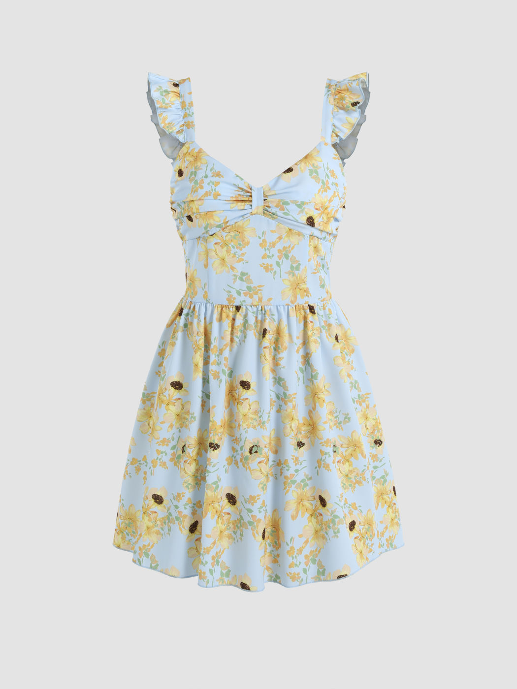 Geblümtes Minikleid mit Rüschenärmeln