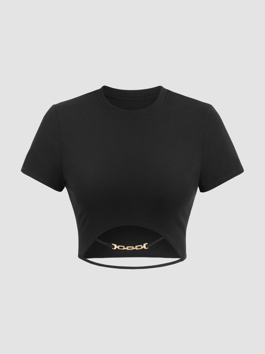 Geripptes Crop-T-Shirt mit ausgeschnittener Kette
