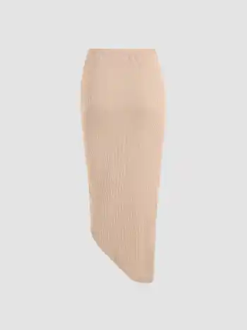 Solid Rippung Ruchedung Asymmetrischer Saum Midikleid