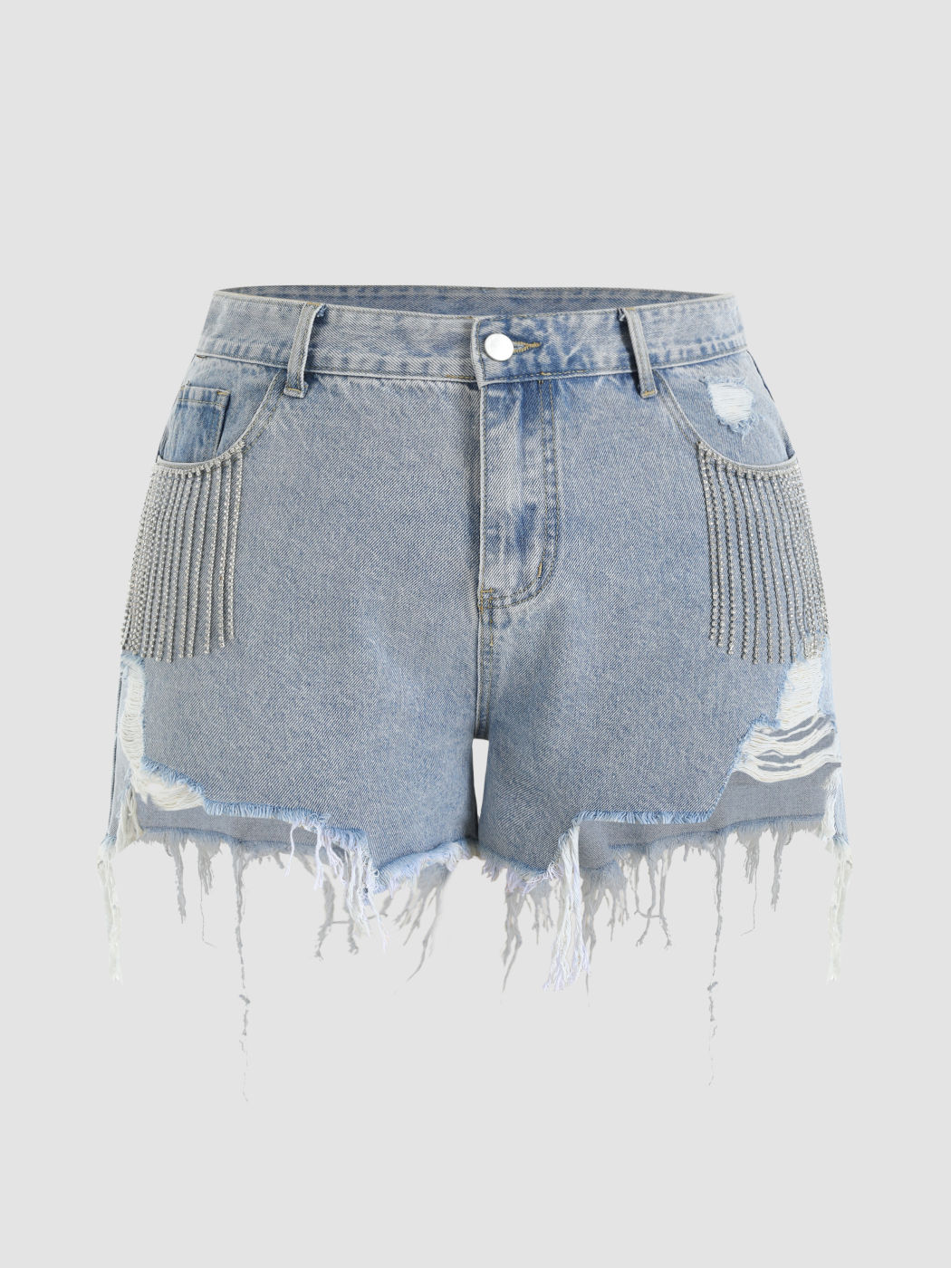 Curve&Plus Denim-Shorts mit Diamantquasten und Rissen