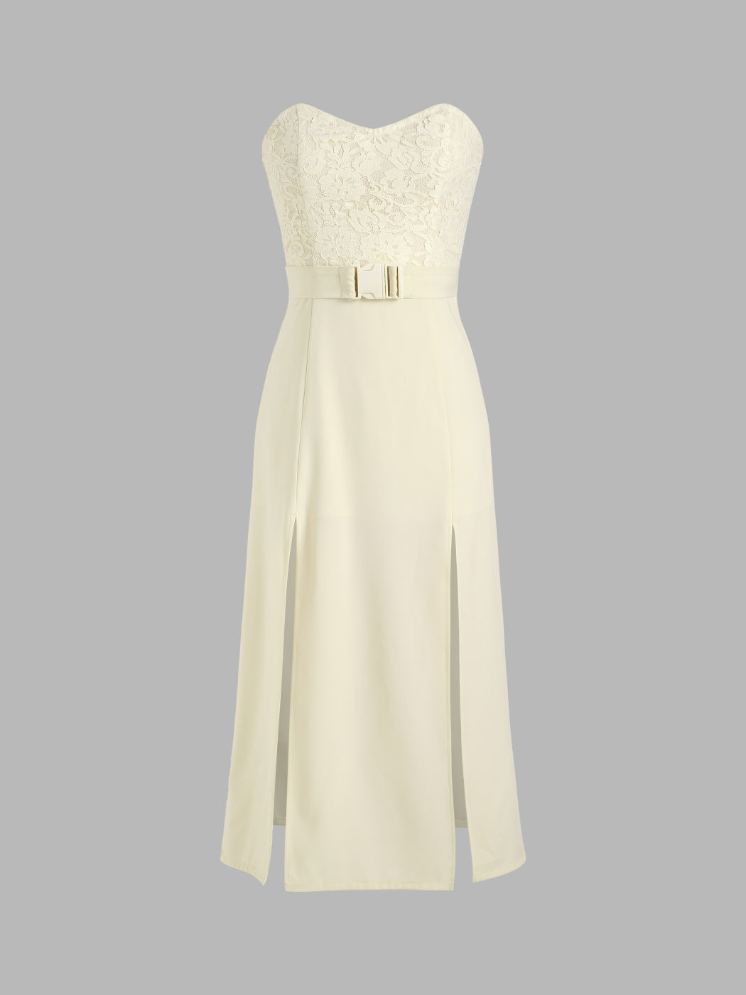 Trägerloses Midikleid mit Spitzenschnalle und Schlitz
