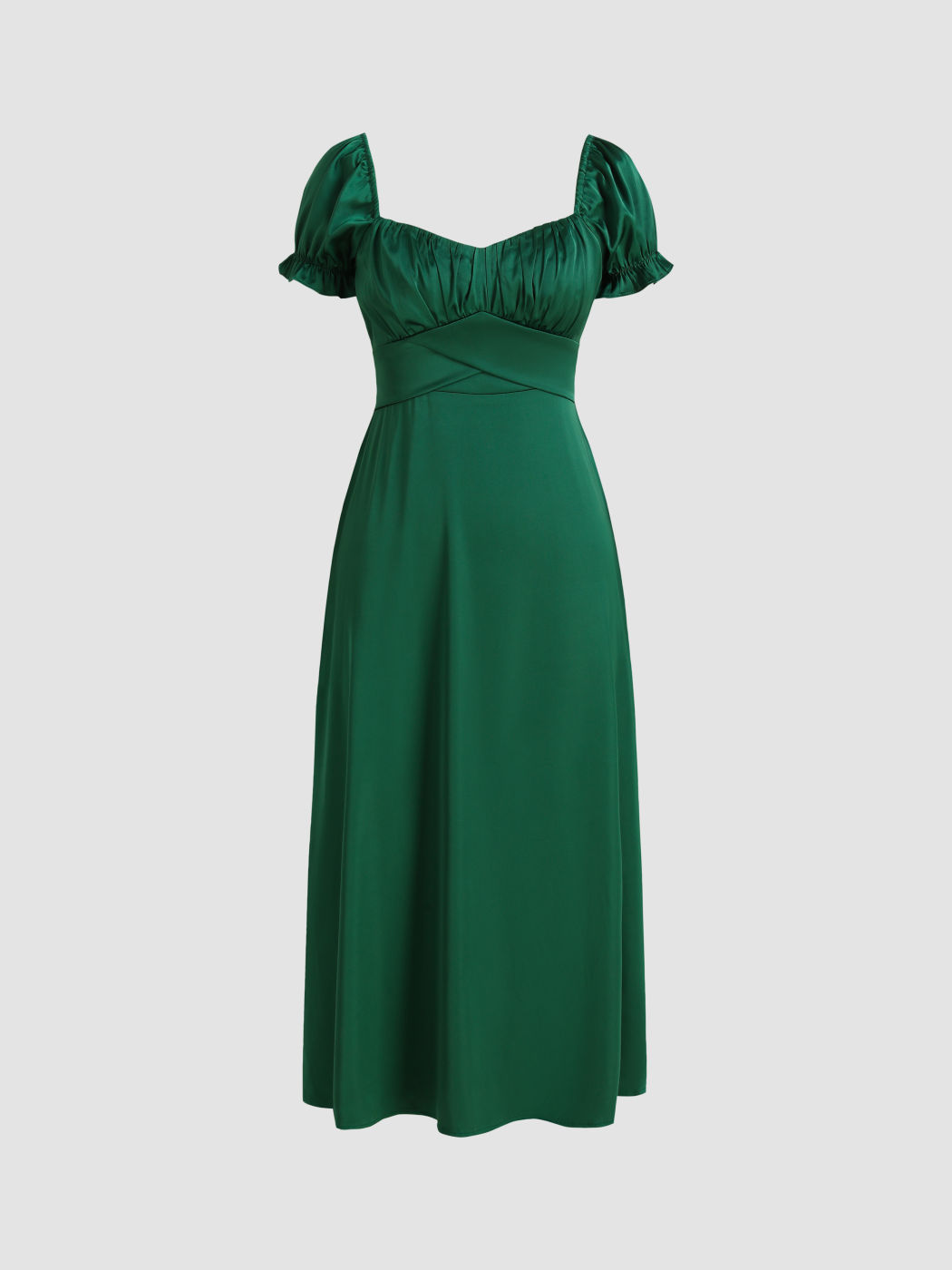  Solid Puff Sleeve Midi Dress