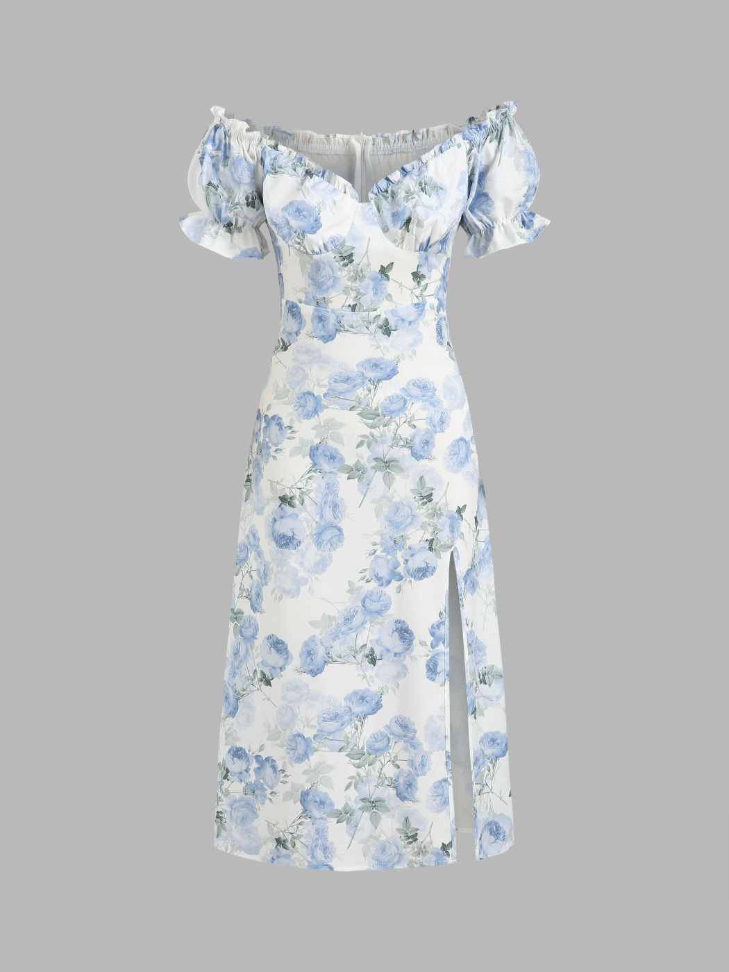 Floral Off-shoulder Slit Midi Dress