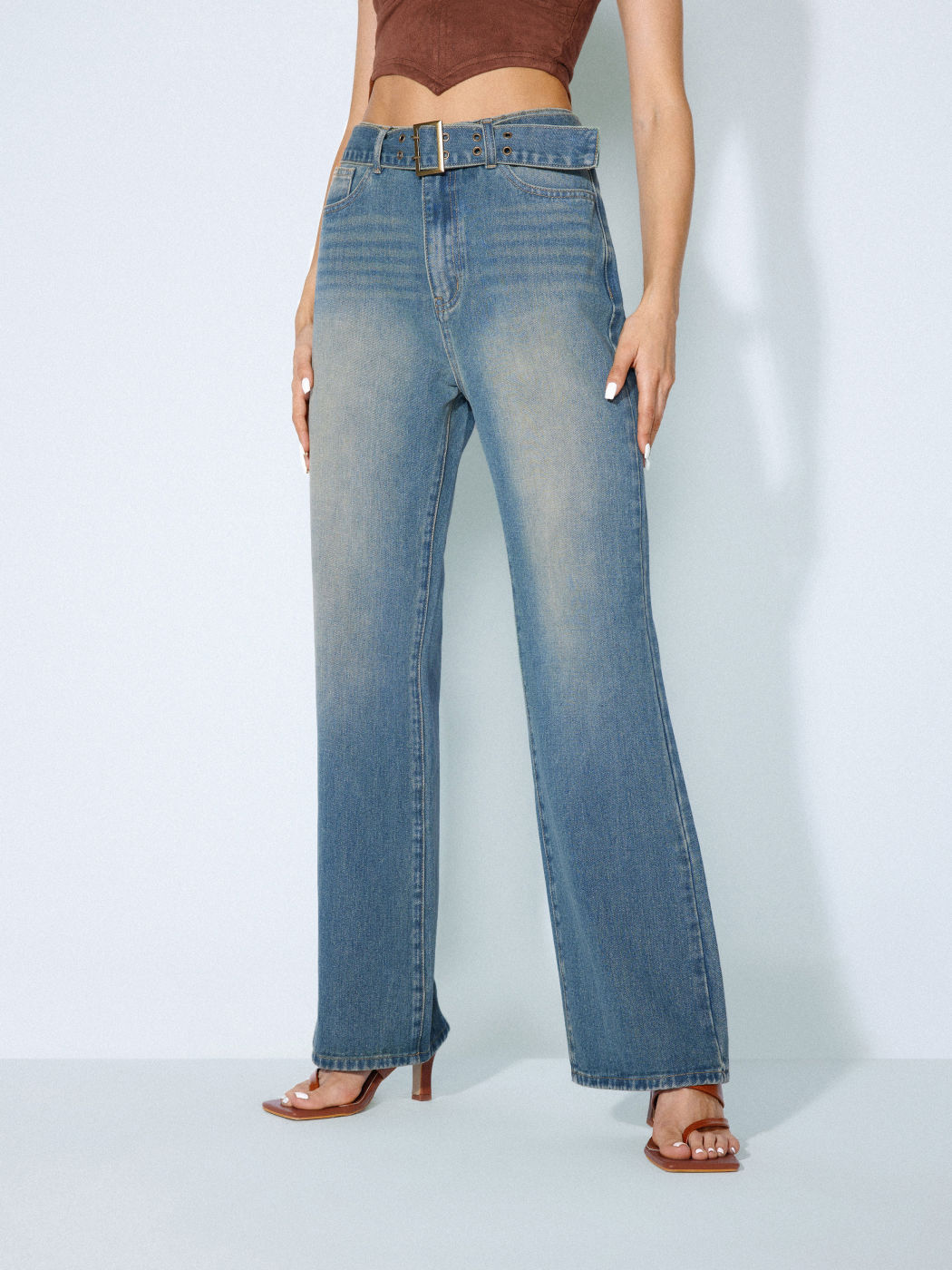 Denim Low Rise Wide Leg Jeans