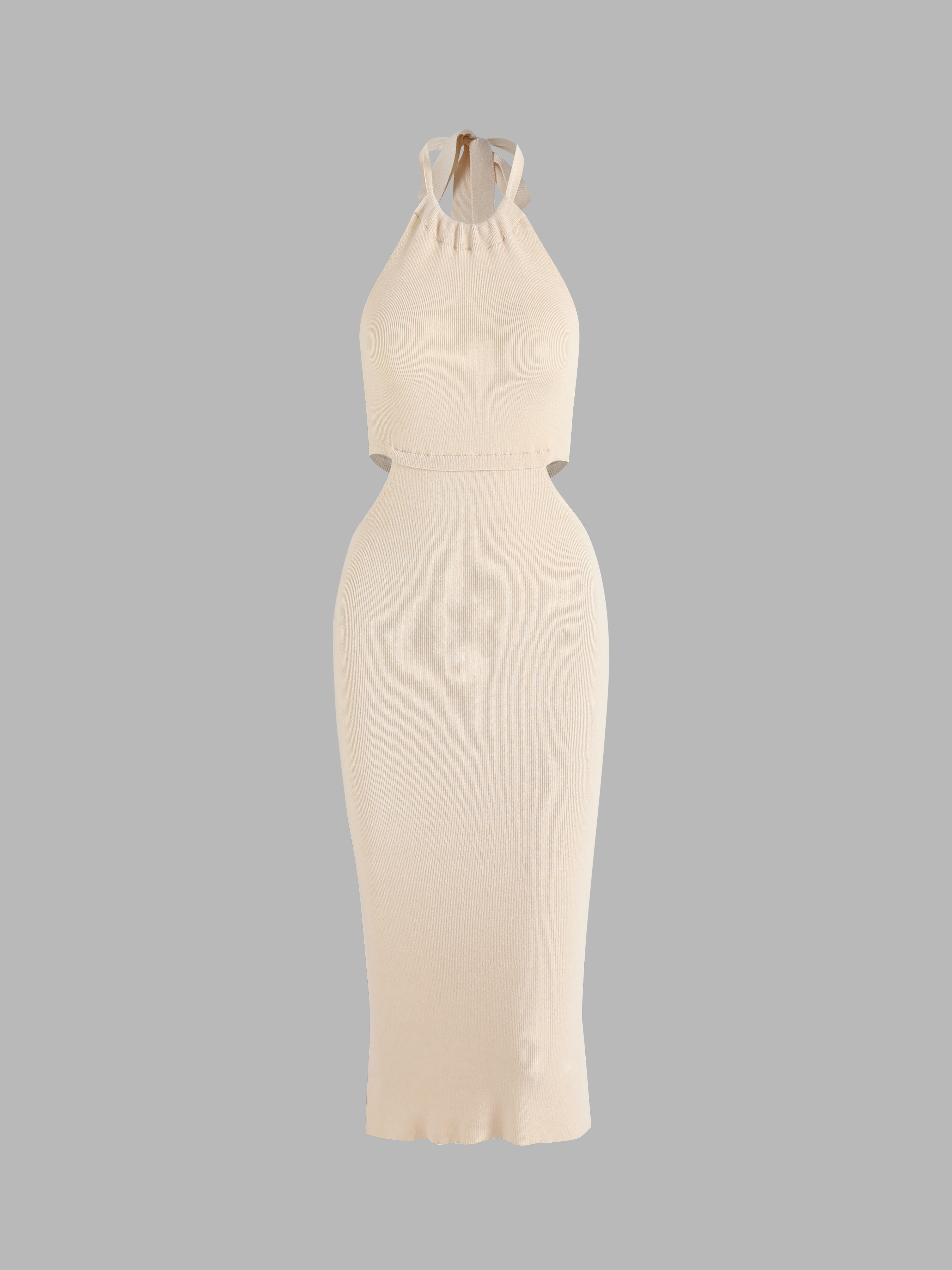 Knit Solid Halter Neckline Midi Dress Cider