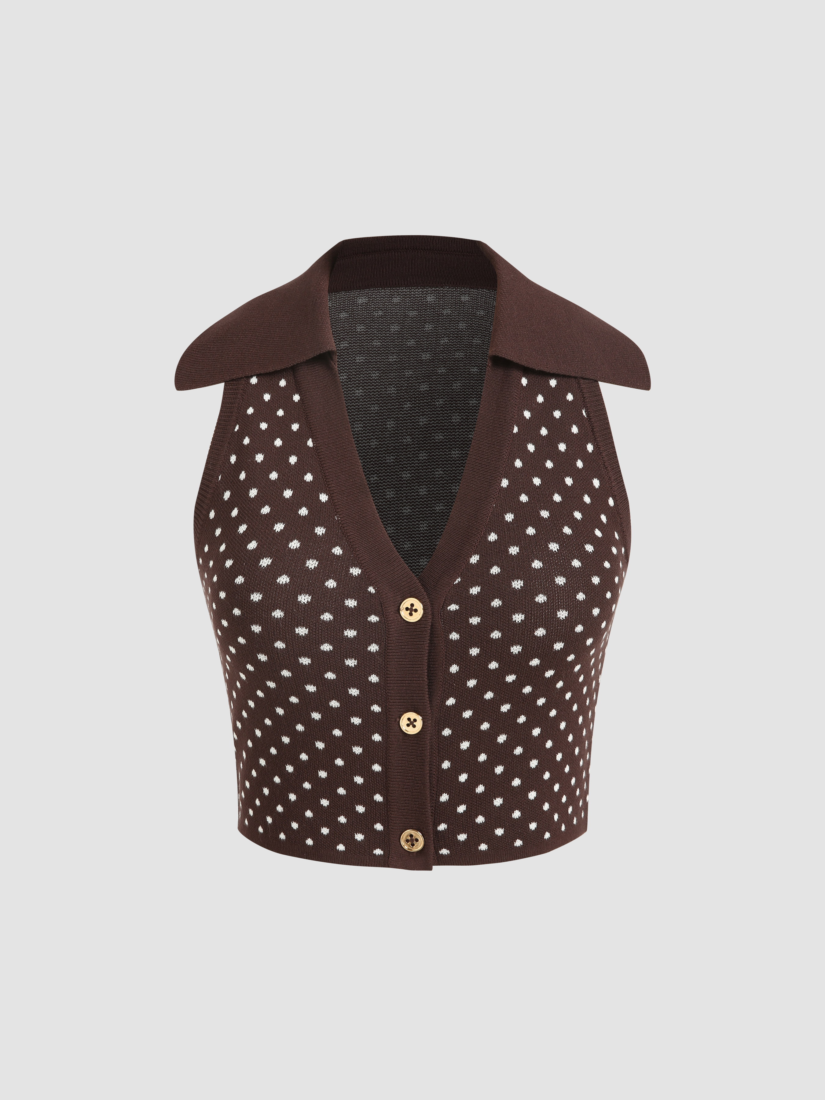 Polka Dot V Neck Back Tie Halter Crop Top main image 0