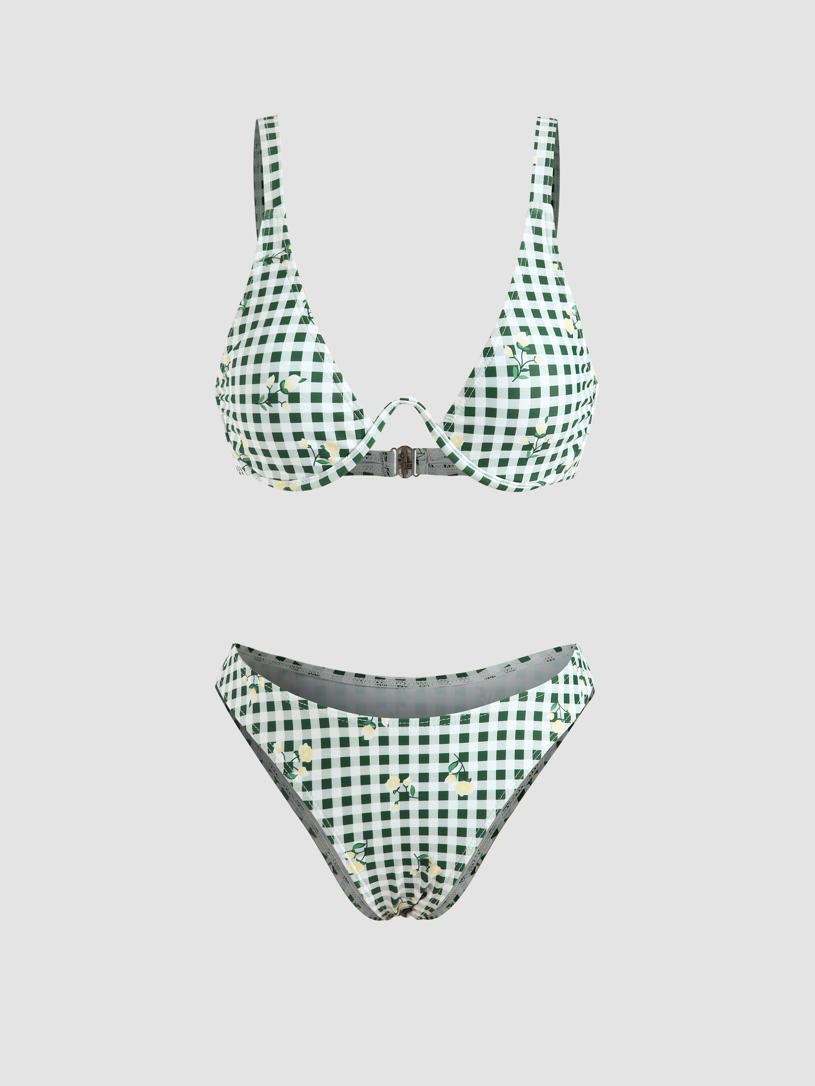 Floral Gingham Underwire Bikini Swimsuit Cider 2776