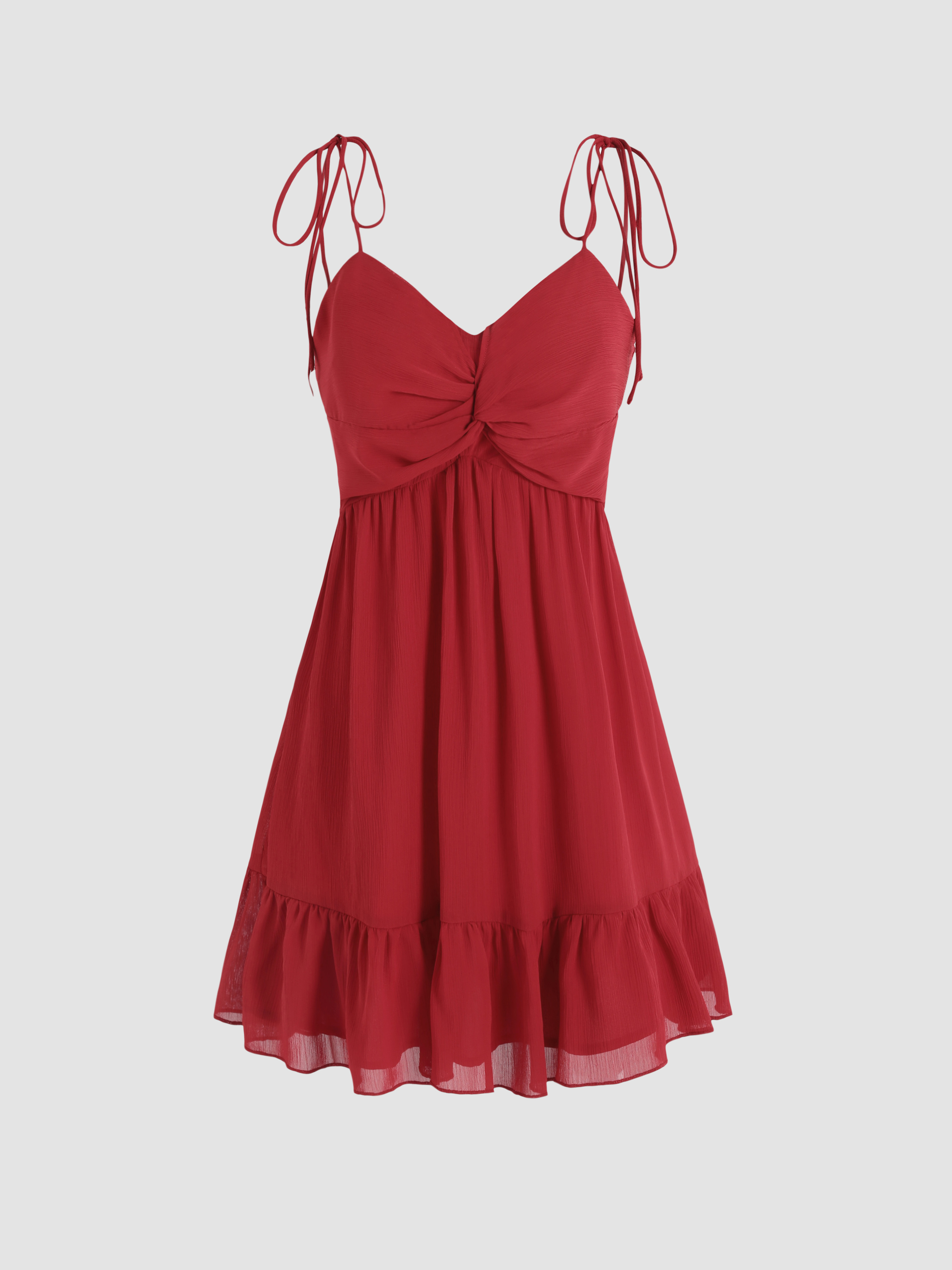 Woven Tie Shoulder Twist Mini Dress For Exhibition Vacation Woven Tie Shoulder Twist Mini Dress For Exhibition Vacation