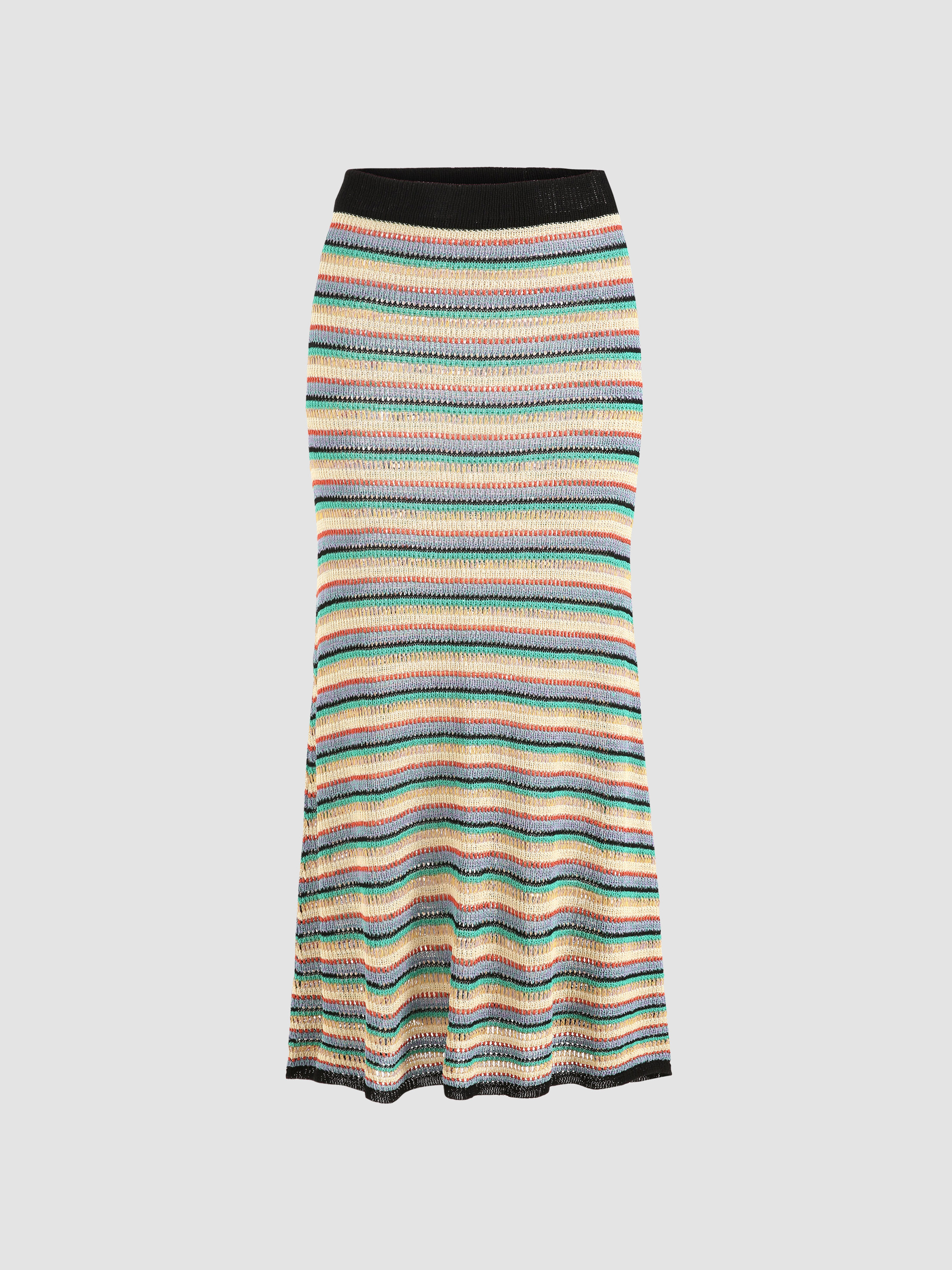 Knit Rainbow Striped Maxi Skirt - Cider