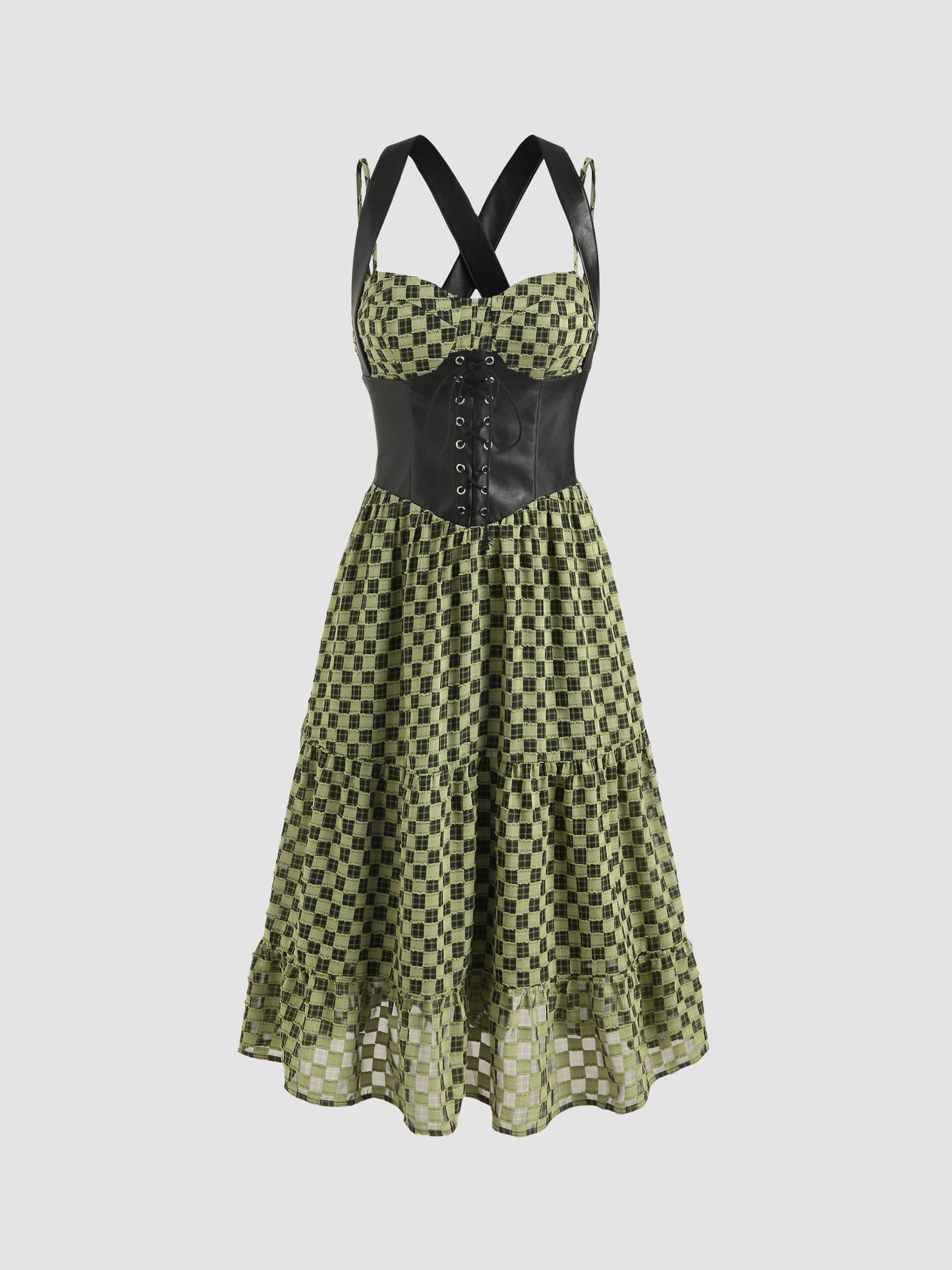 Vestido largo con corsé de patchwork a cuadros Cider