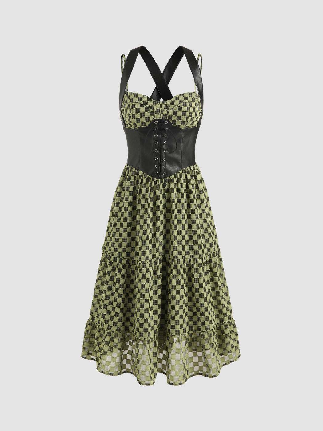 Check Patchwork Maxi Corset Dress