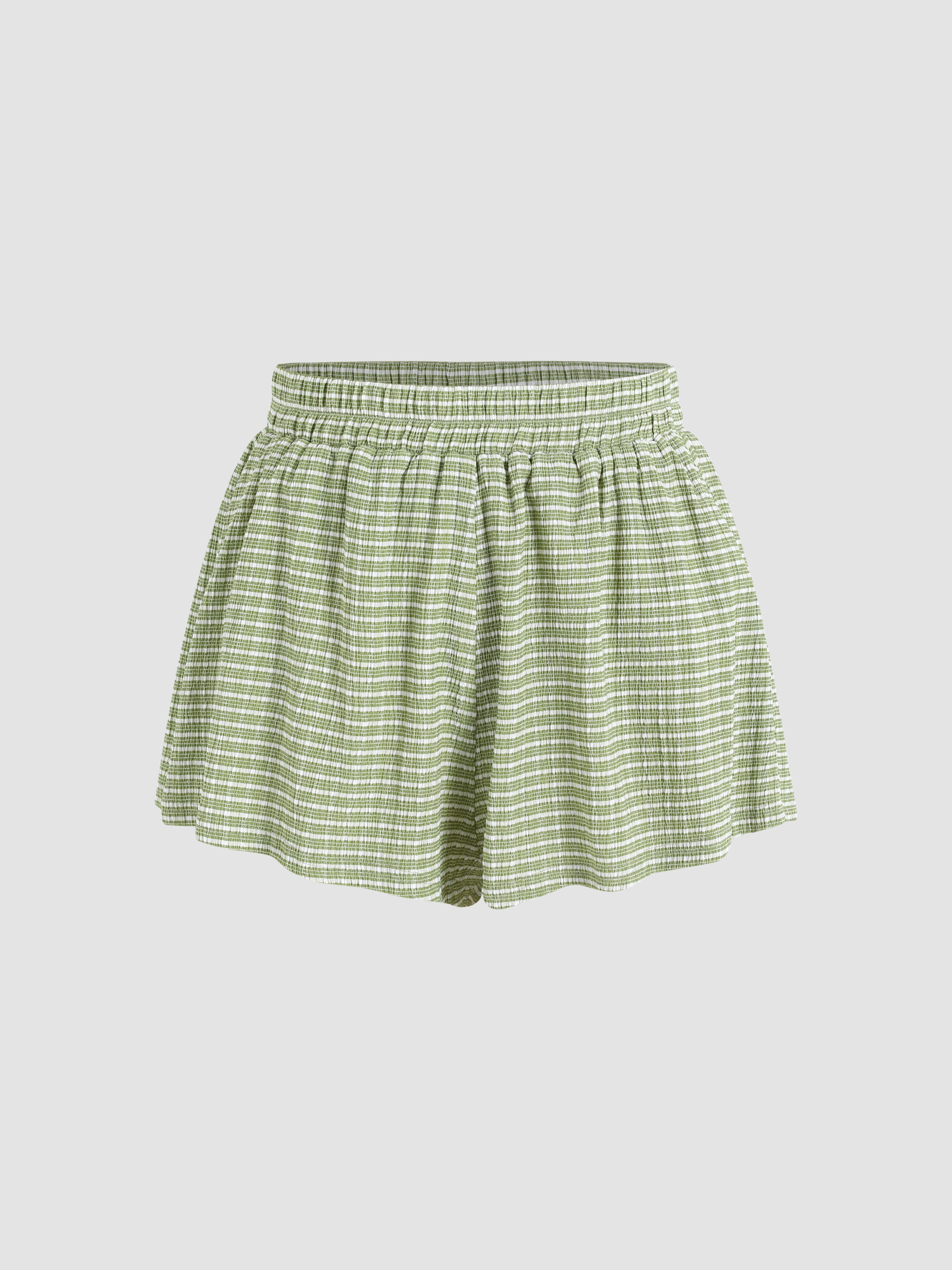 Striped Crinkle Fabric Mini Shorts - Cider