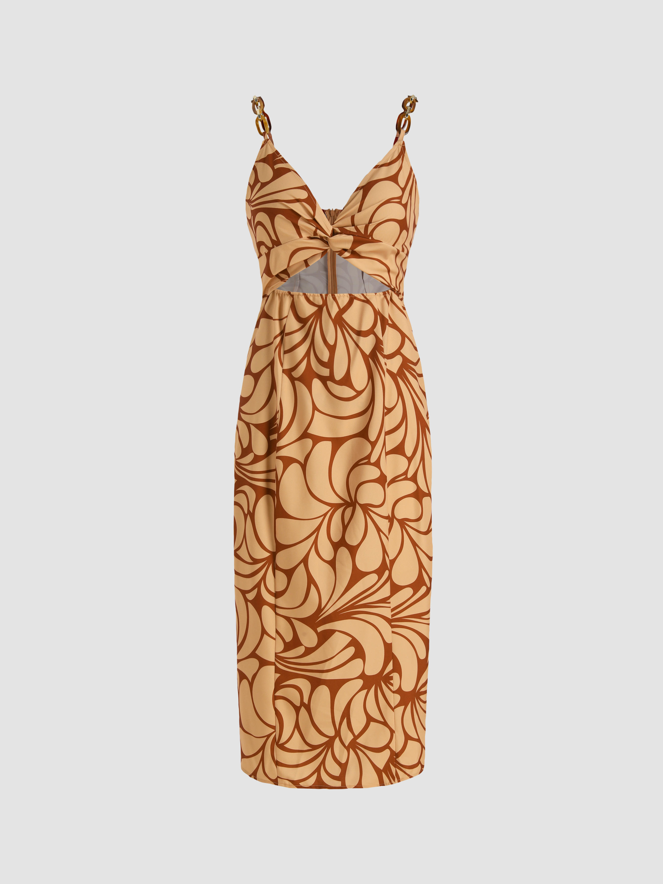 Twist Cut Out Slit At Back Midi Dress - Cider